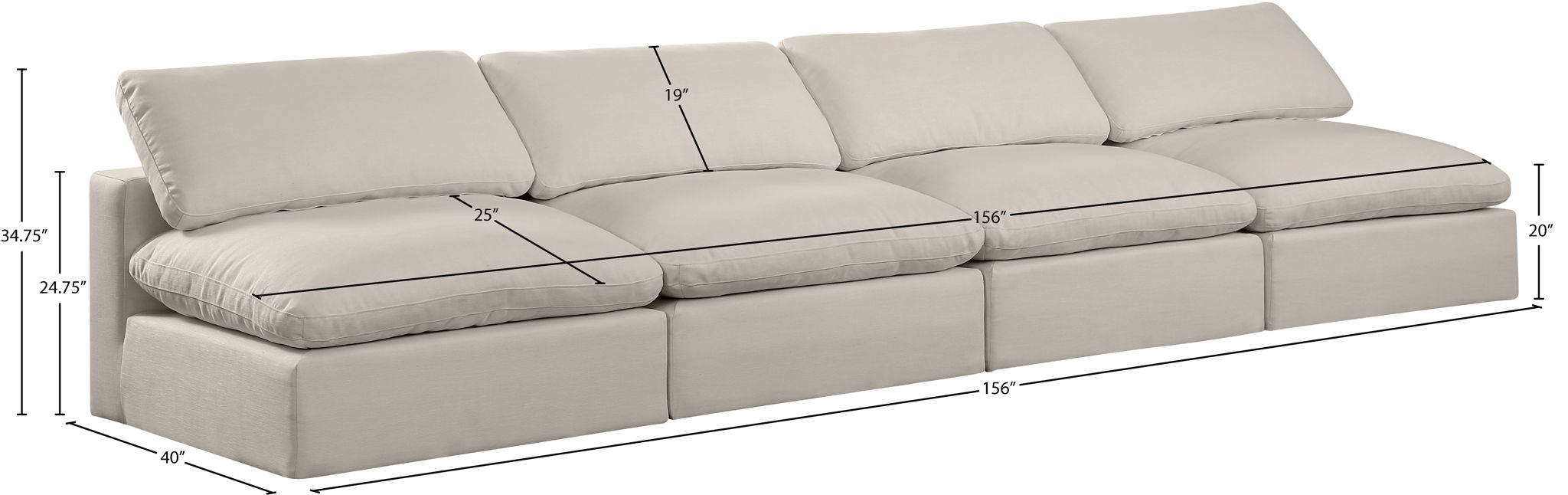Comfy - Linen Modular Armless Sofa 4 Seats