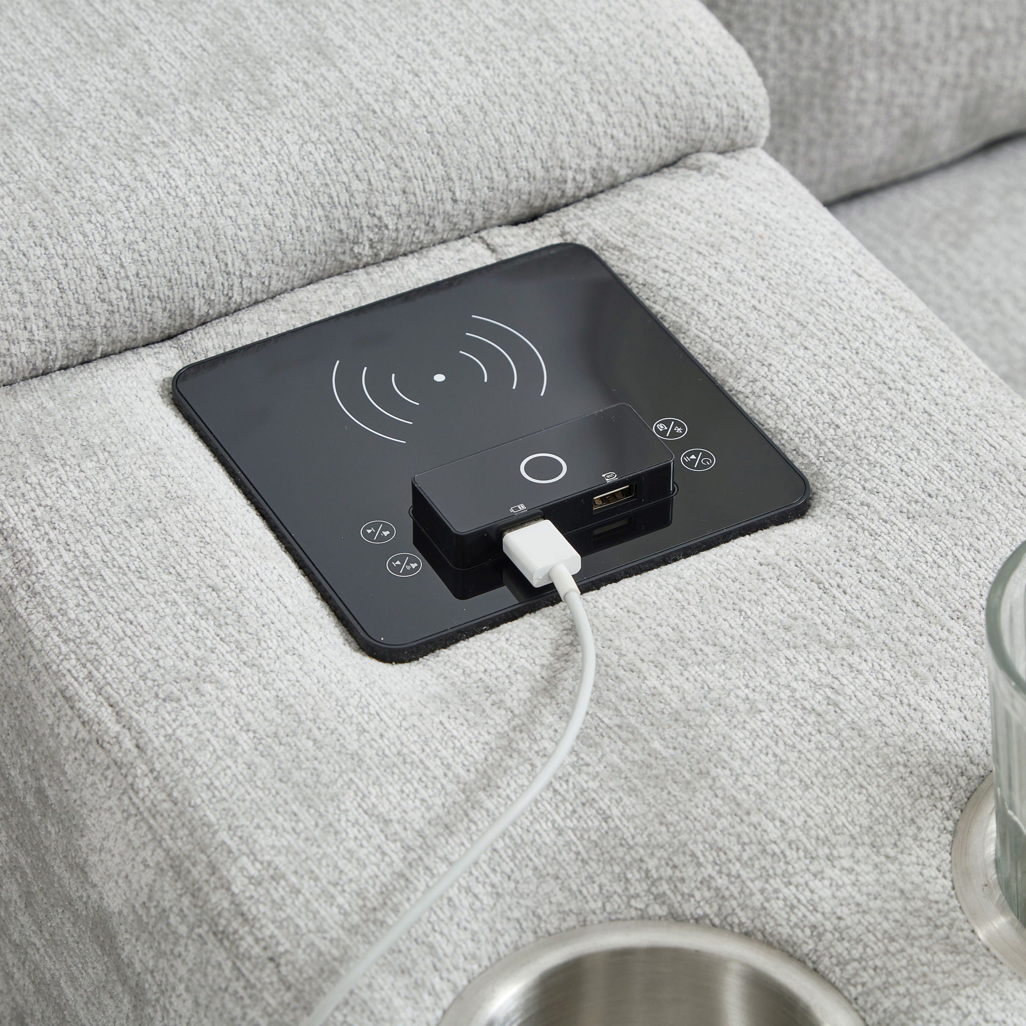 Modern Sectional Sofa U-Shaped With Movable Ottomans, tooth Speakers, LED Lights And Modular Storage