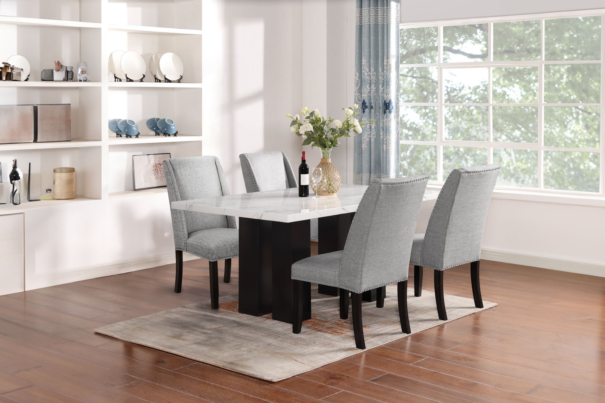 Faust - 5 Piece Dining Room Set (Adjustable Table & 4 Dining Chair) - Gray / White