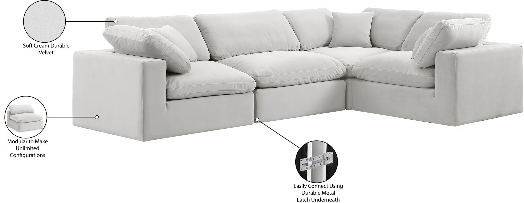 Comfy - 4 Piece Velvet Modular Sectional