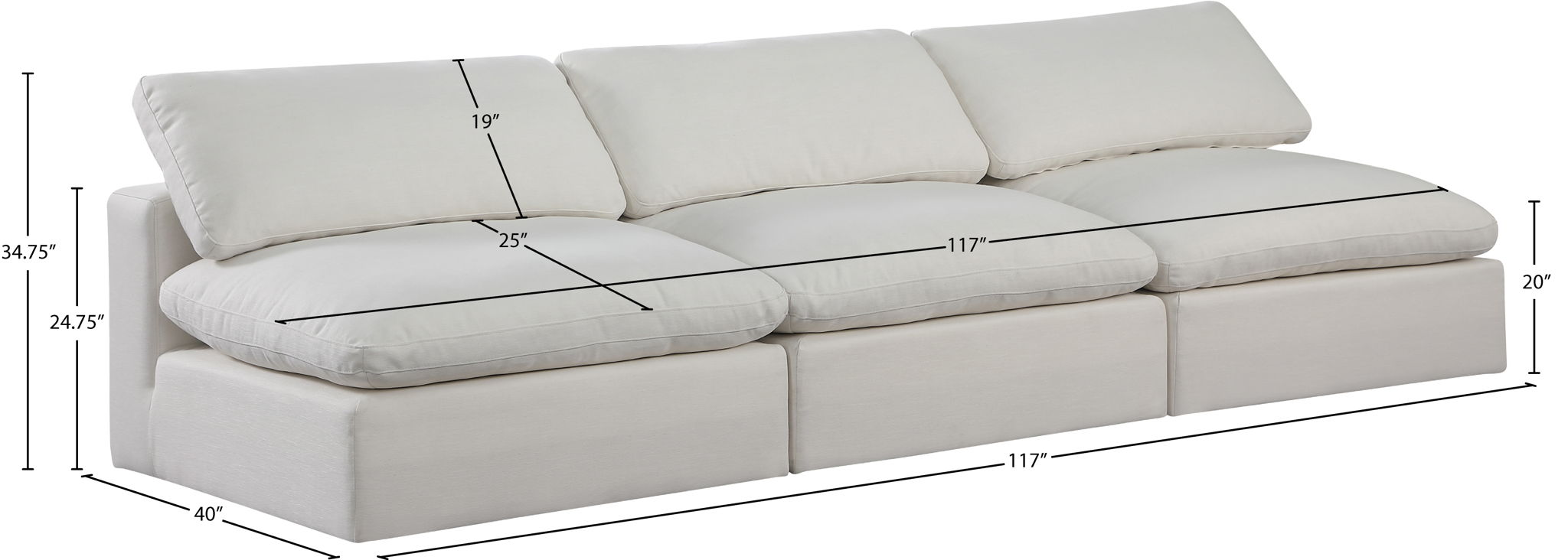Comfy - Linen Modular Armless Sofa 3 Seats