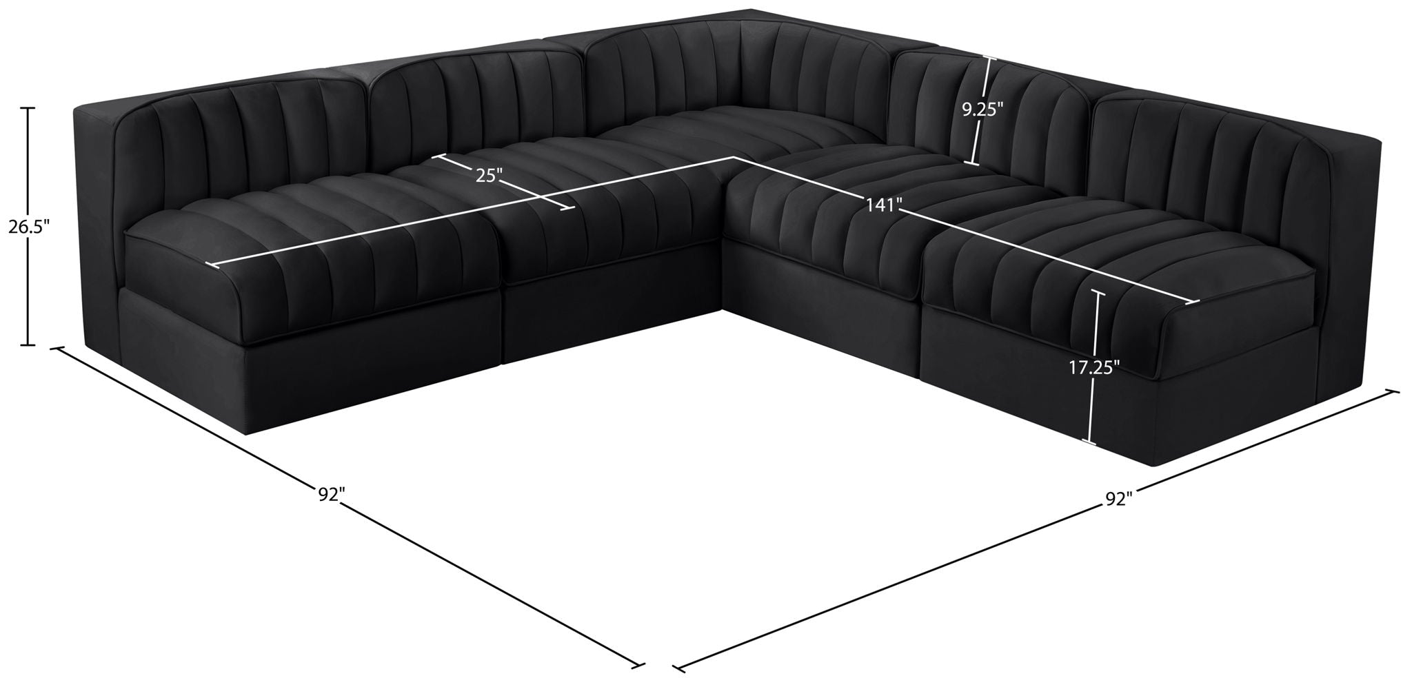 Rummi - Armless Velvet Performance Fabric Upholstered 5 Piece Modular Sectional