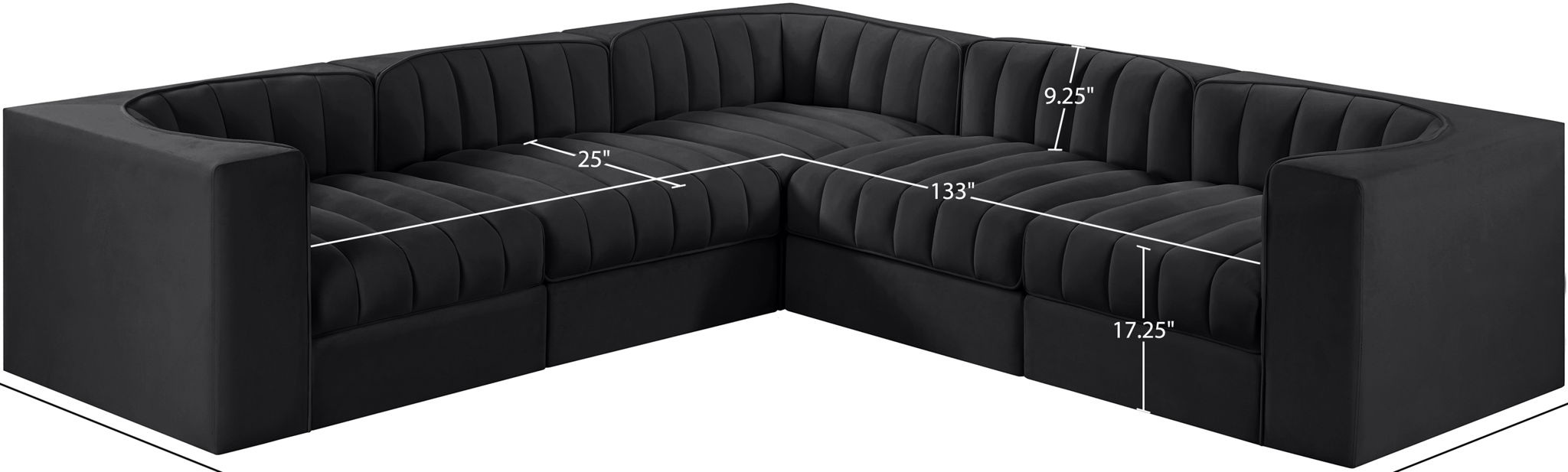 Rummi - Symmetrical Velvet Performance Fabric Upholstered 5 Piece Modular Sectional