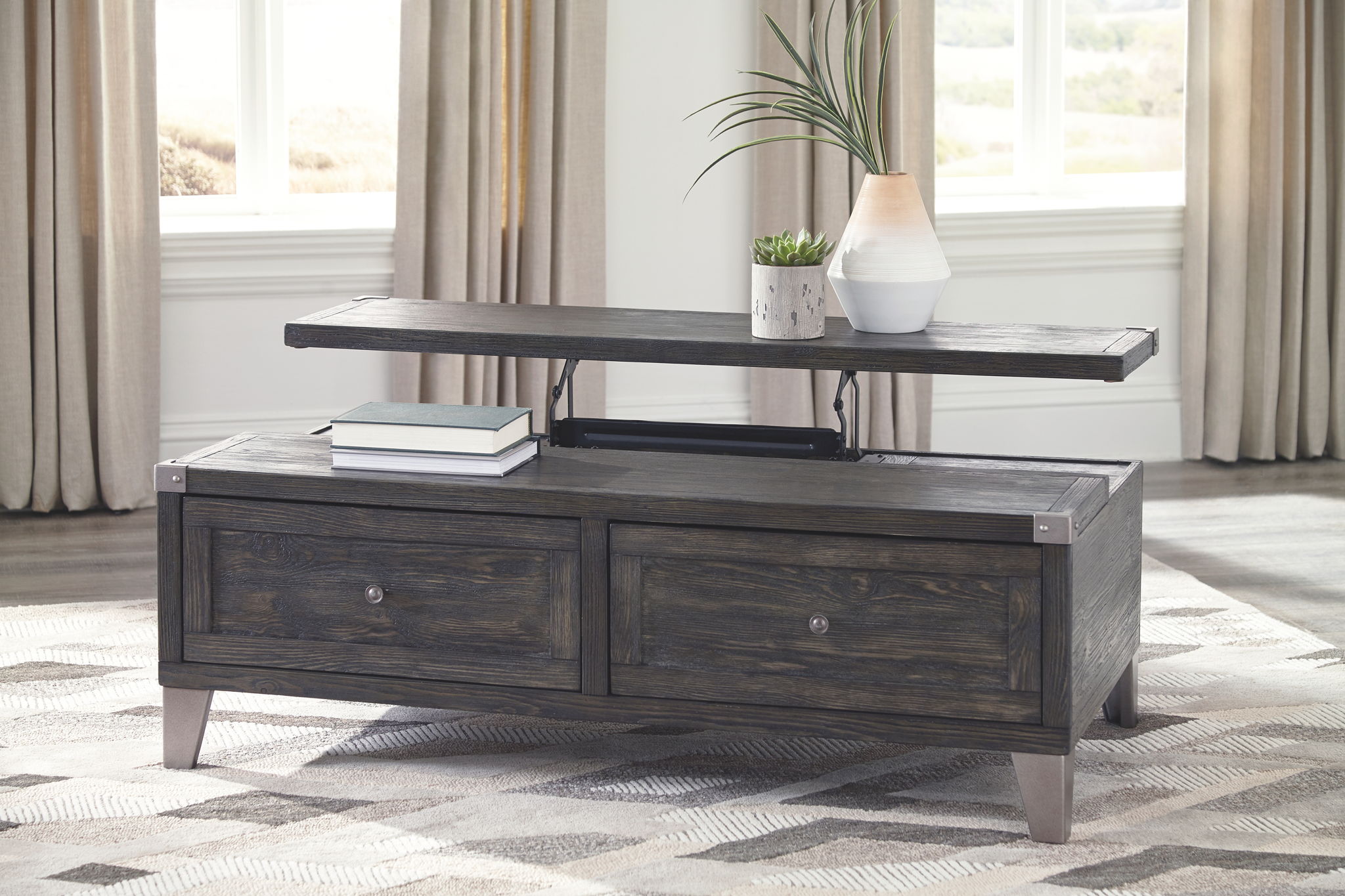 Todoe - Lift Top Cocktail Table - Dark Gray
