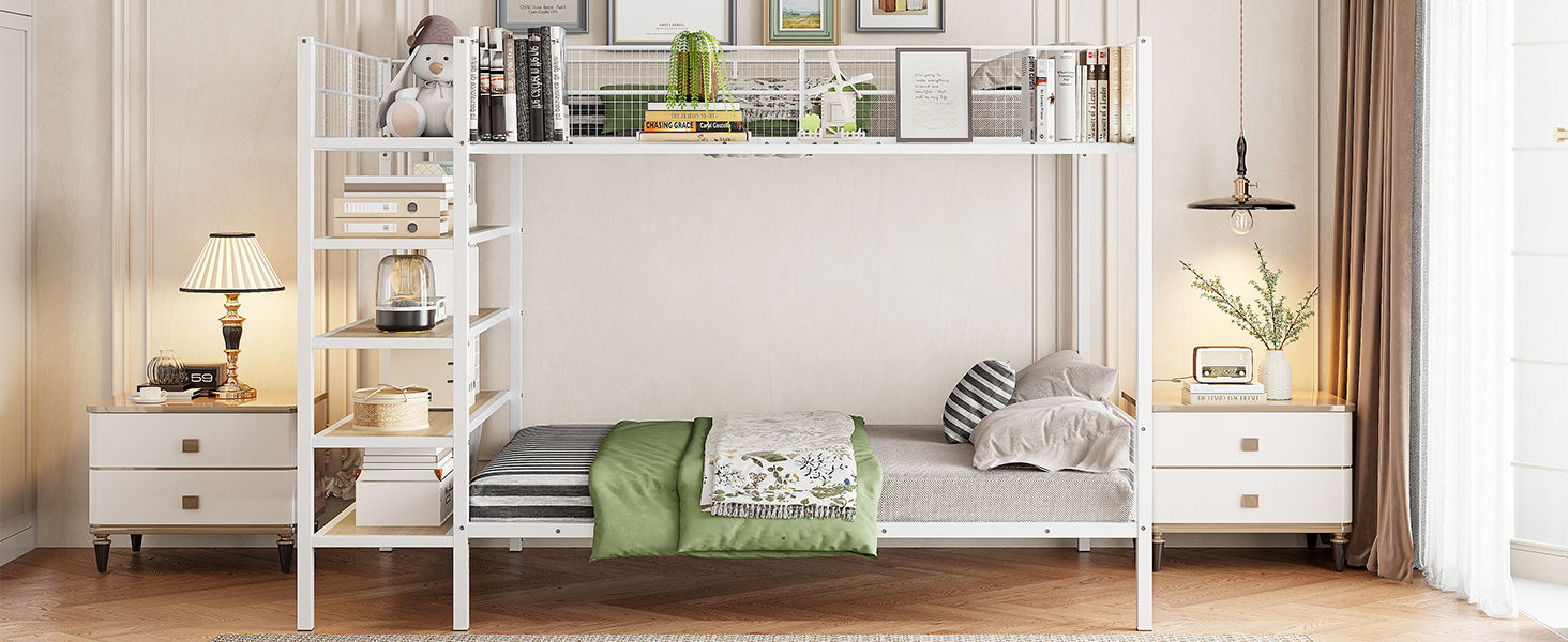 Bunk Bed With 5 Tier Shelves