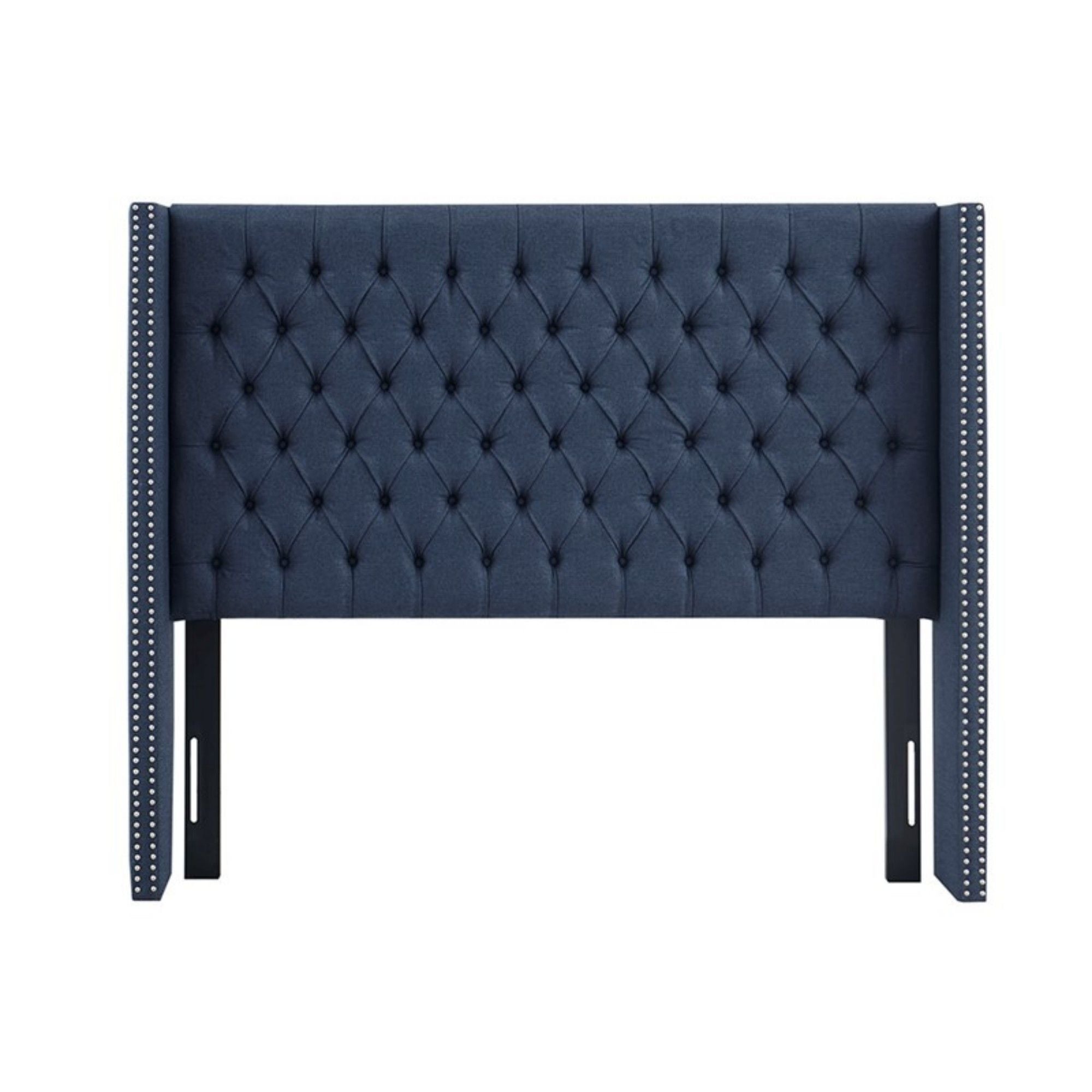 Transitional Upholstery Headboard With Tufted Buttons And Nailhead Trim