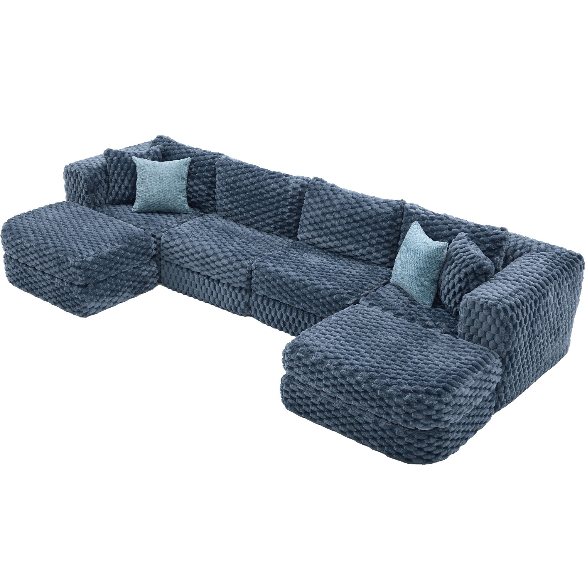 Modular Sectional Sofa, Boneless Couch With 2 Movable Ottomans