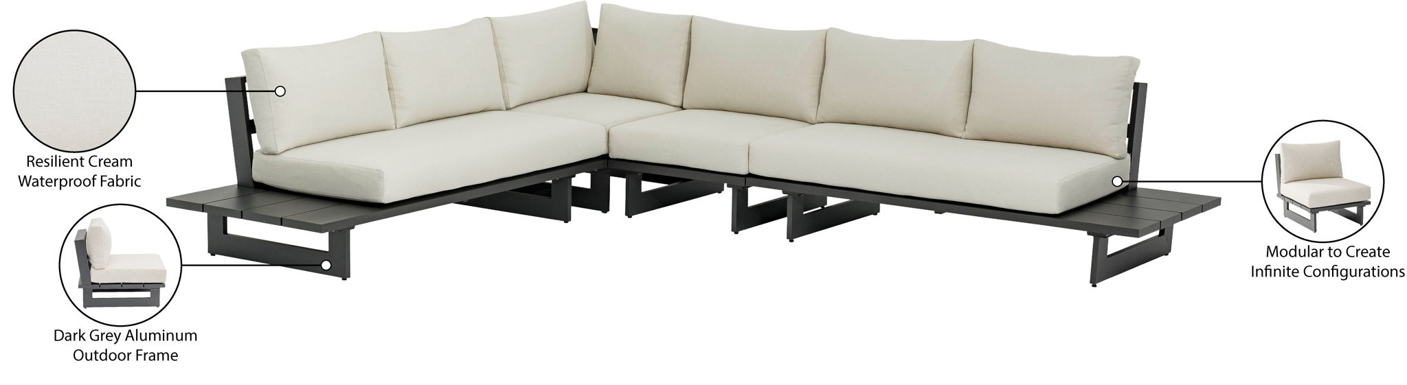 Maldives - 4 Piece Water Resistant Outdoor Patio Modular Sectional With Gray Base