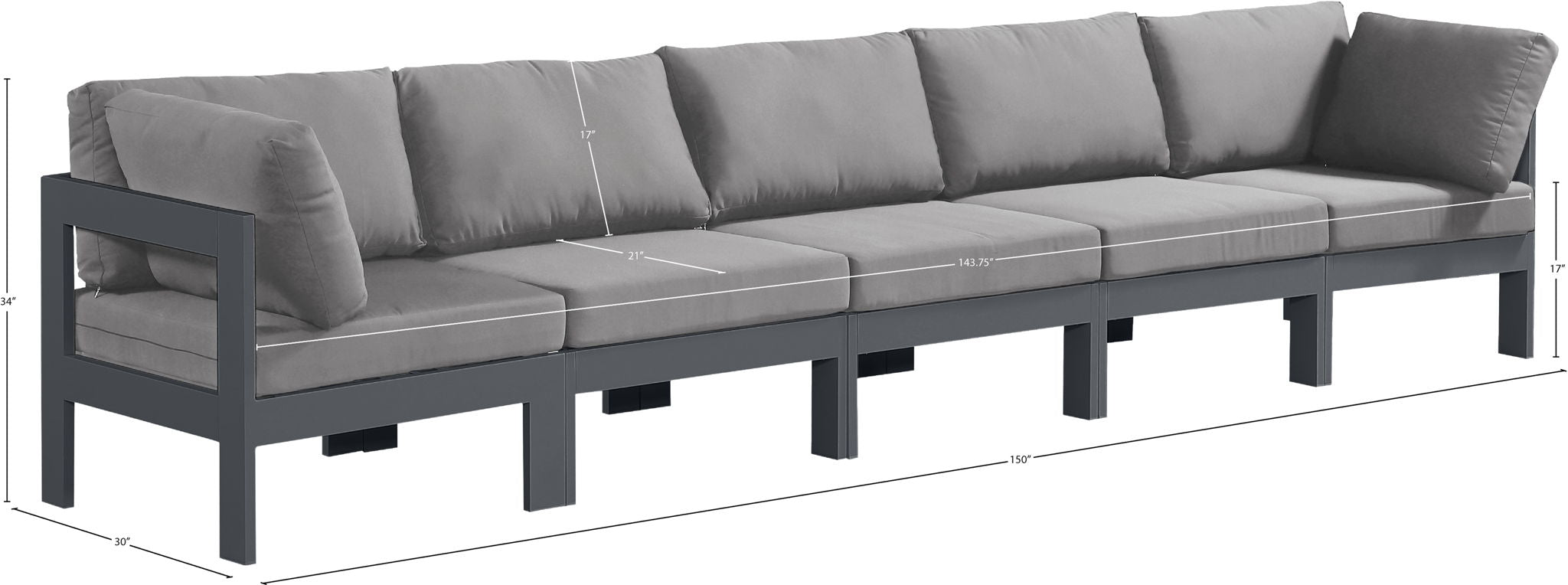 Nizuc - Outdoor Patio 5 Seat Modular Sofa With Gray Frame