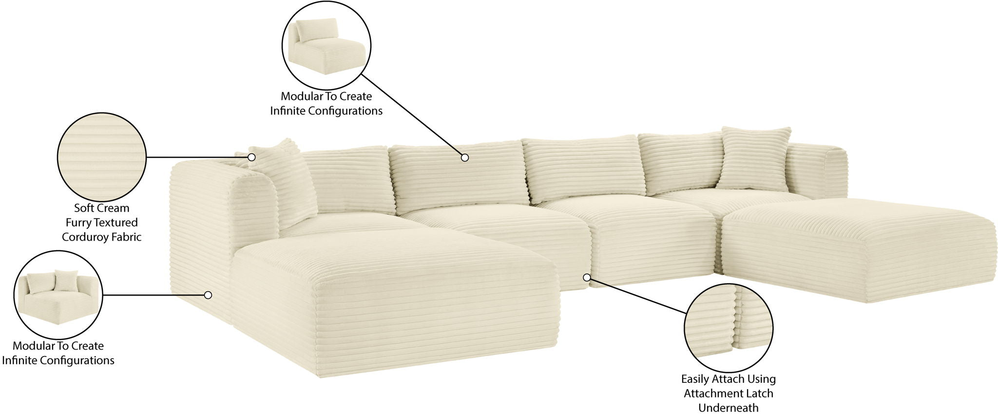 Shaggy - 6 Piece Modular Sectional With 2 Ottomans