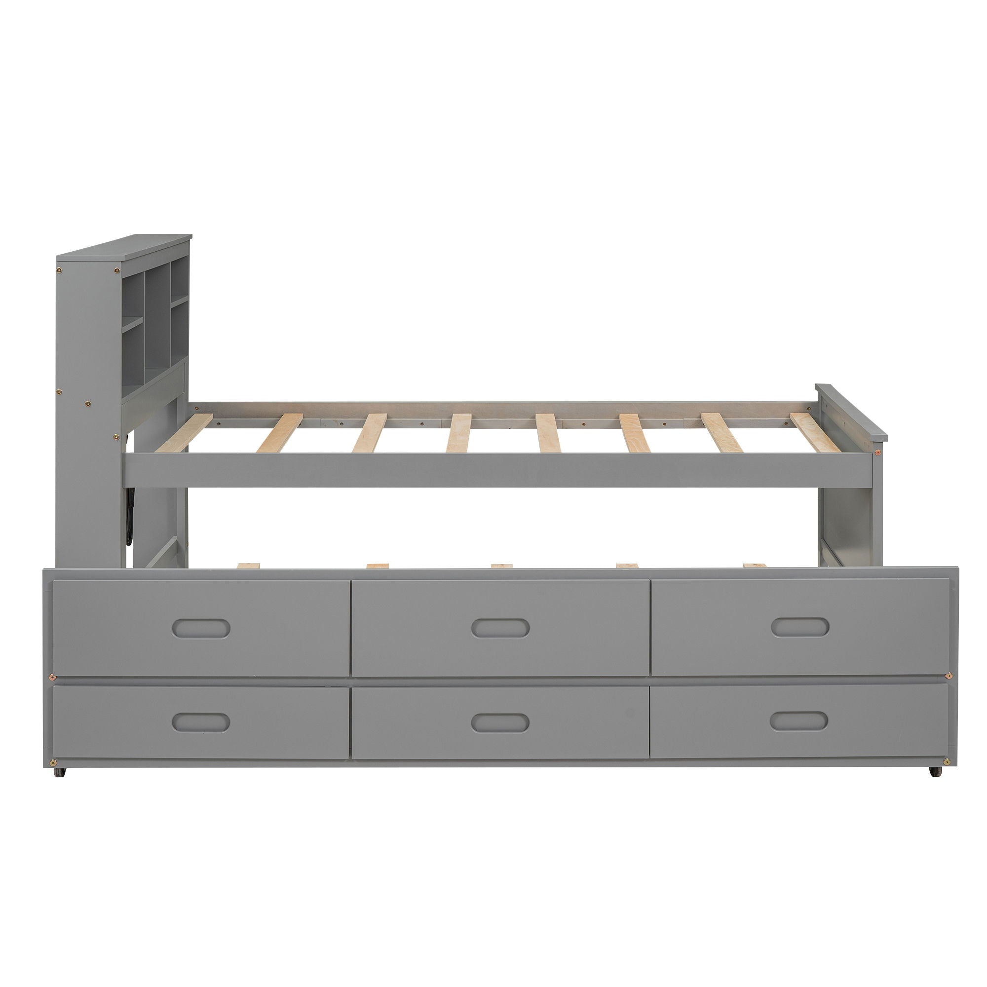 Platform Bed With Storage Headboard, USB, Trundle And 3 Drawers