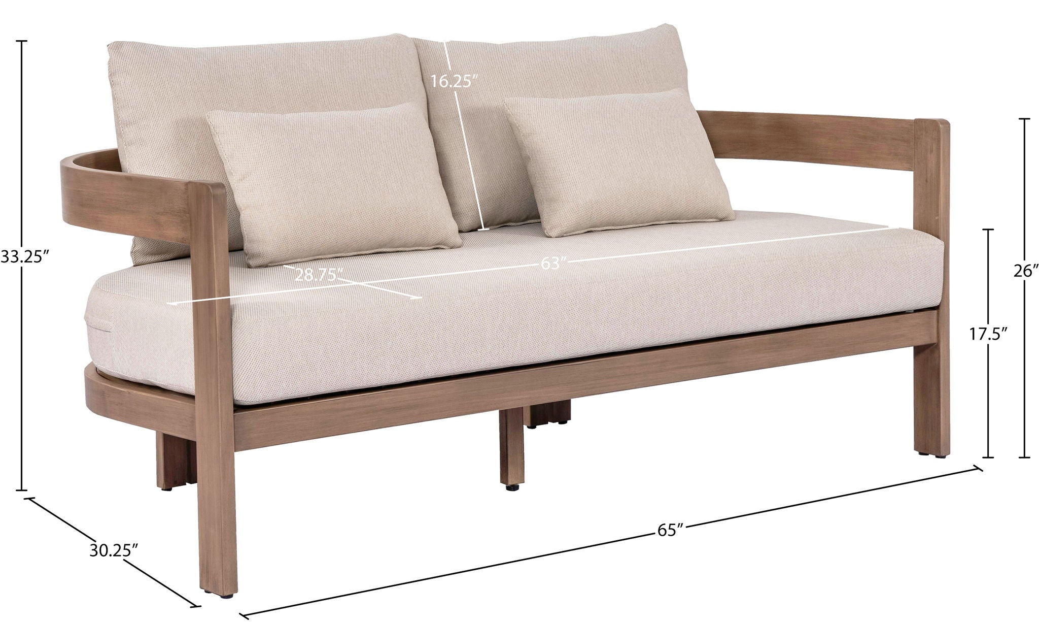 Newport - Water Resistant Fabric 65" Upholstered Outdoor Patio Loveseat