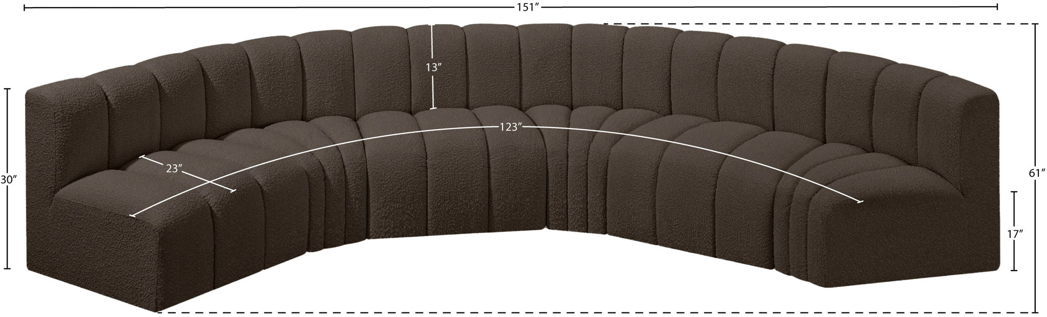 Arc - Boucle Fabric 6 Piece U-Shaped Modular Sofa