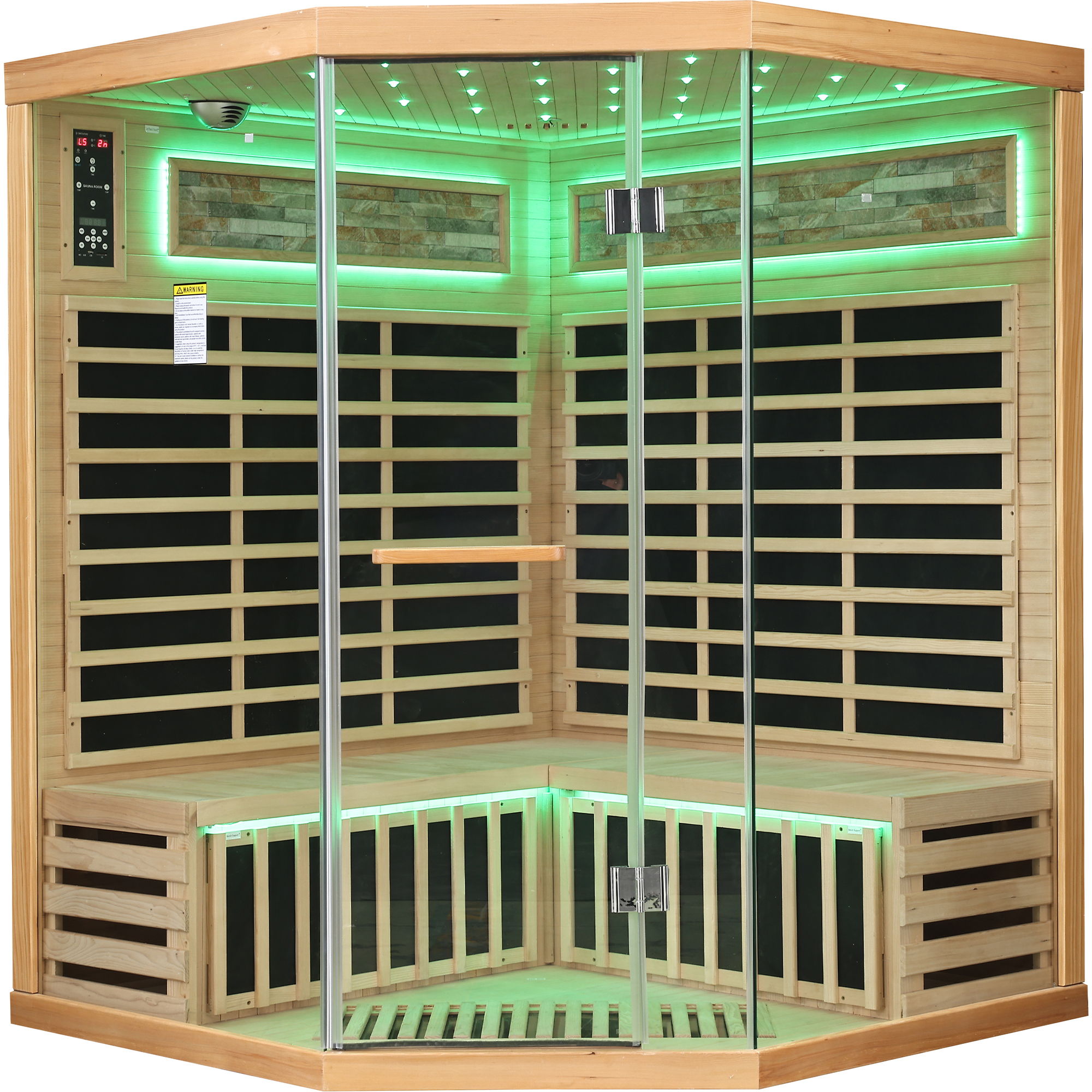 Pentagonal Sauna Room With Carbon Heating Plates - American White Oak