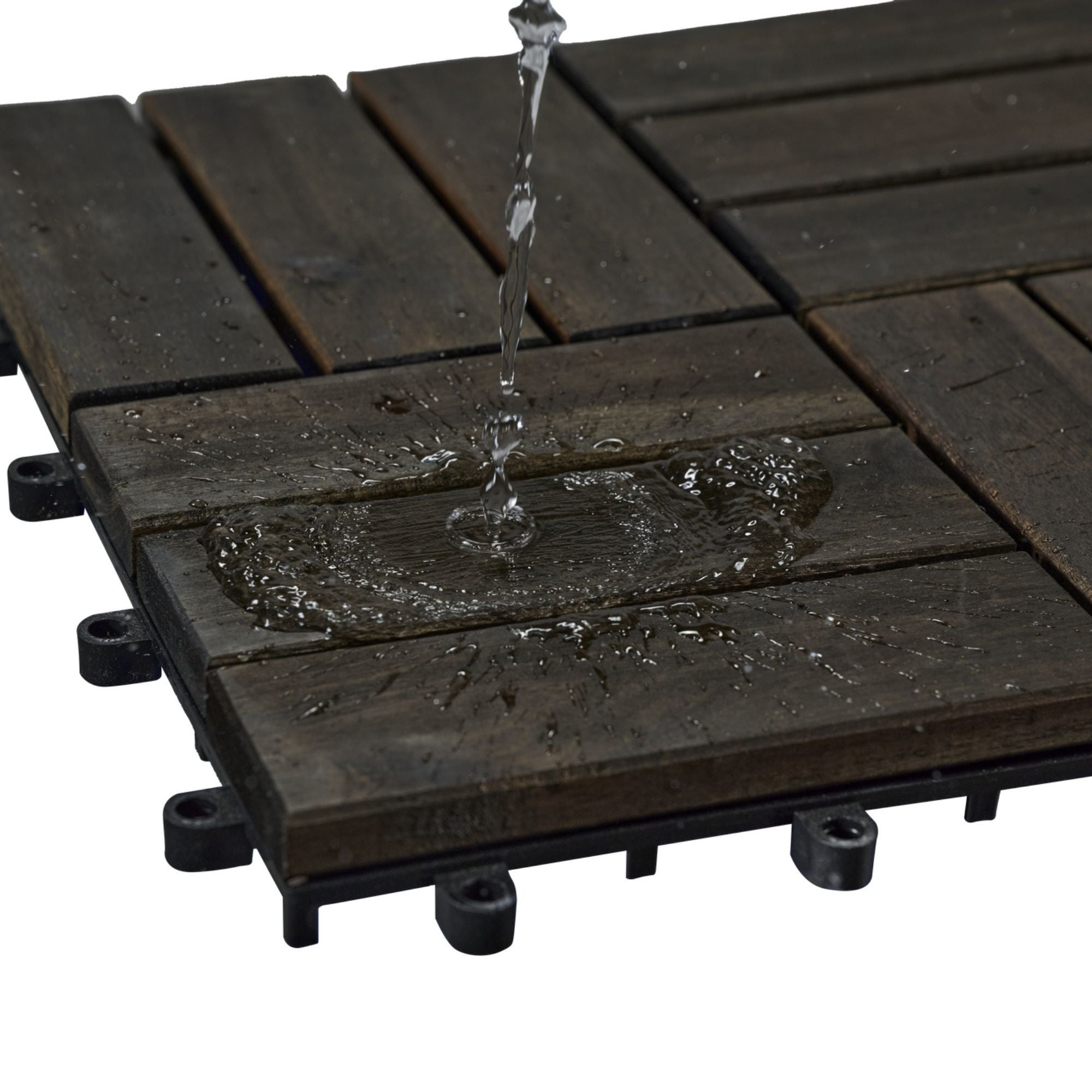 Acacia Wood Interlocking Deck Tiles Checker Pattern For Outdoor Flooring