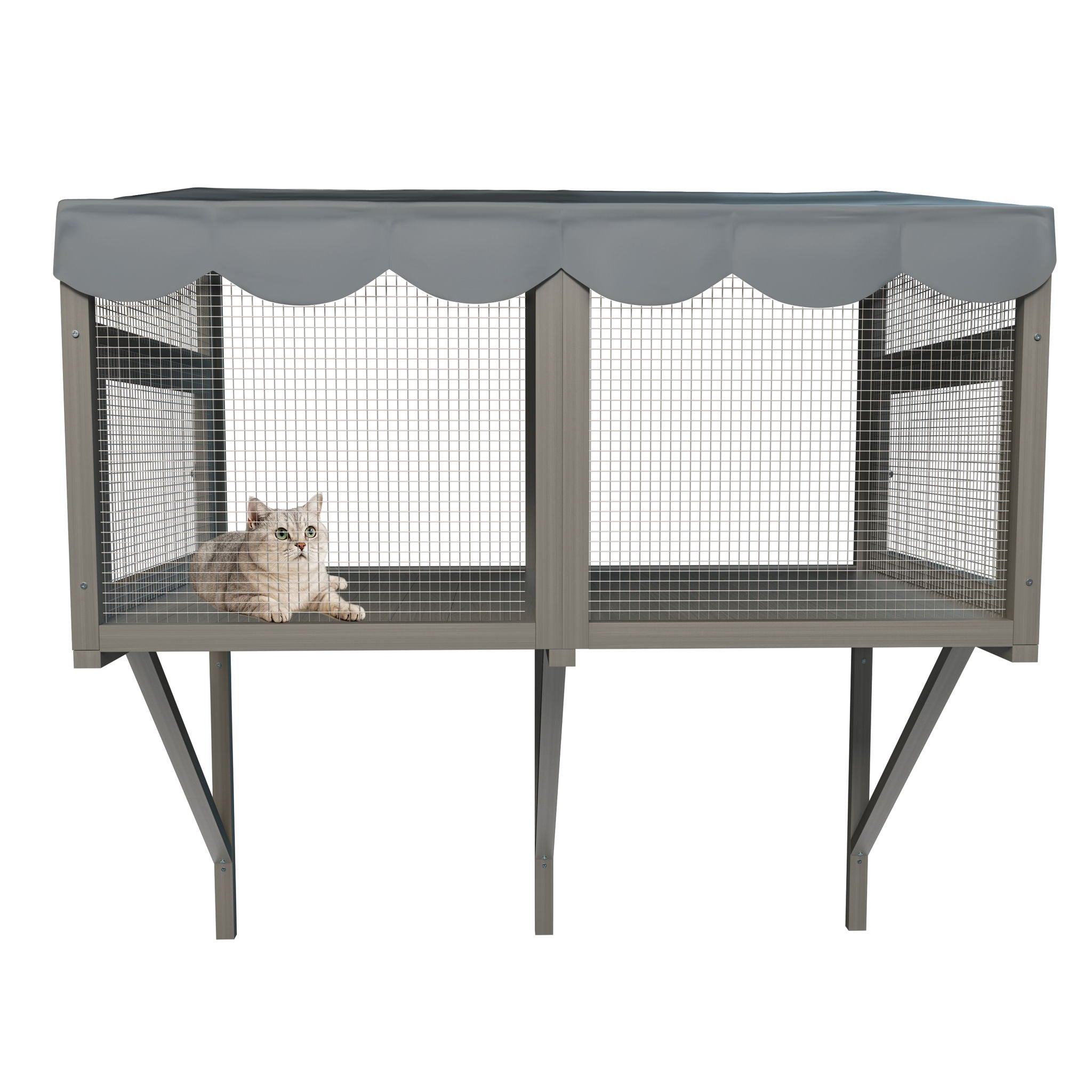 Window Perch Catio For Indoor Cats, Expandable Enclosure With Secure Frame And Waterproof Roof, Suitable For Multiple Kittens - Gray