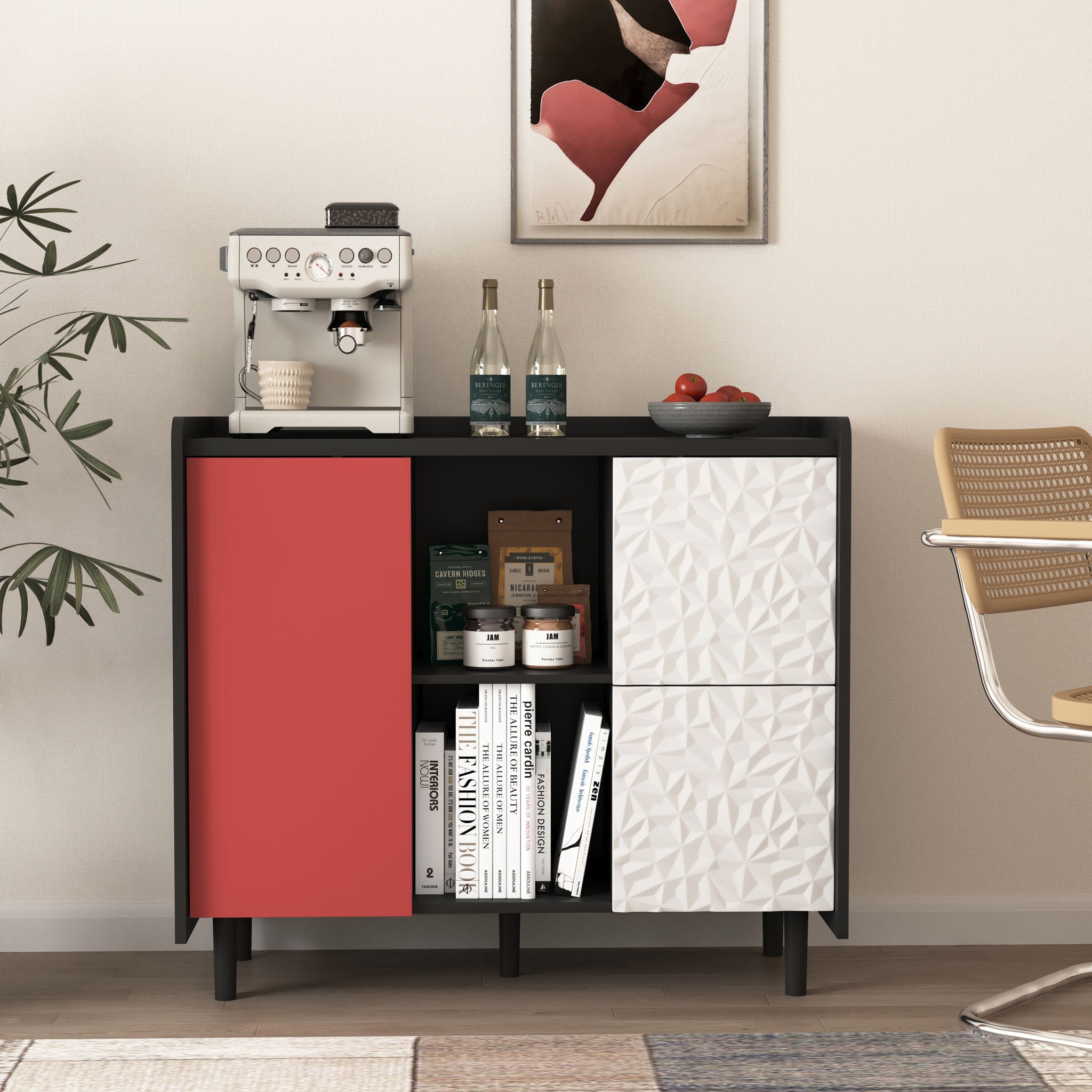 Modern Sideboard Buffet Cabinet With Doors And Unique Panel Styling