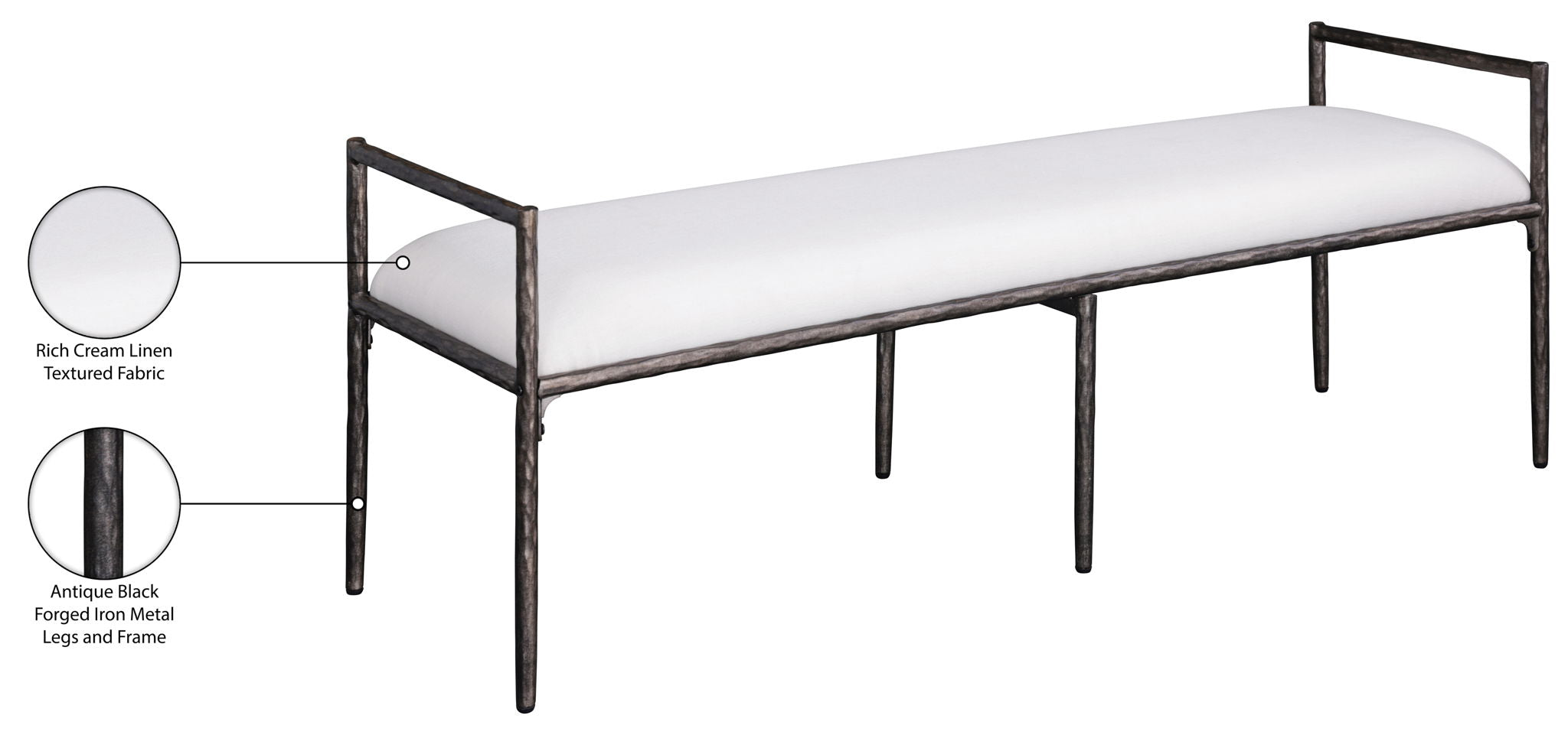 Axis - Linen Textured Cream Fabric Upholstered Bench
