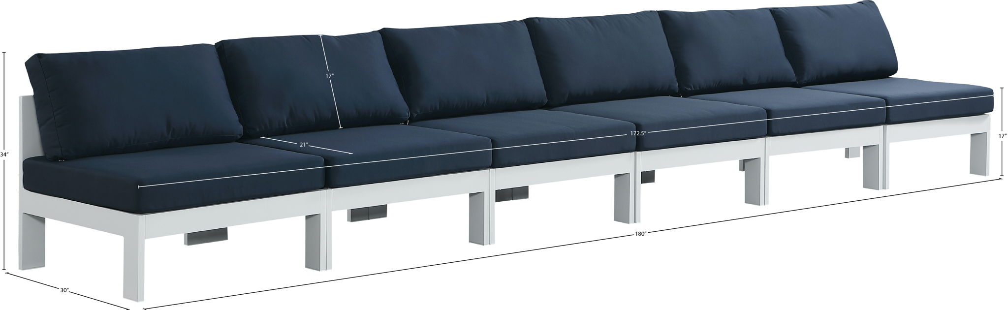 Nizuc - Outdoor Patio 6 Seat Armless Modular Sofa With White Frame