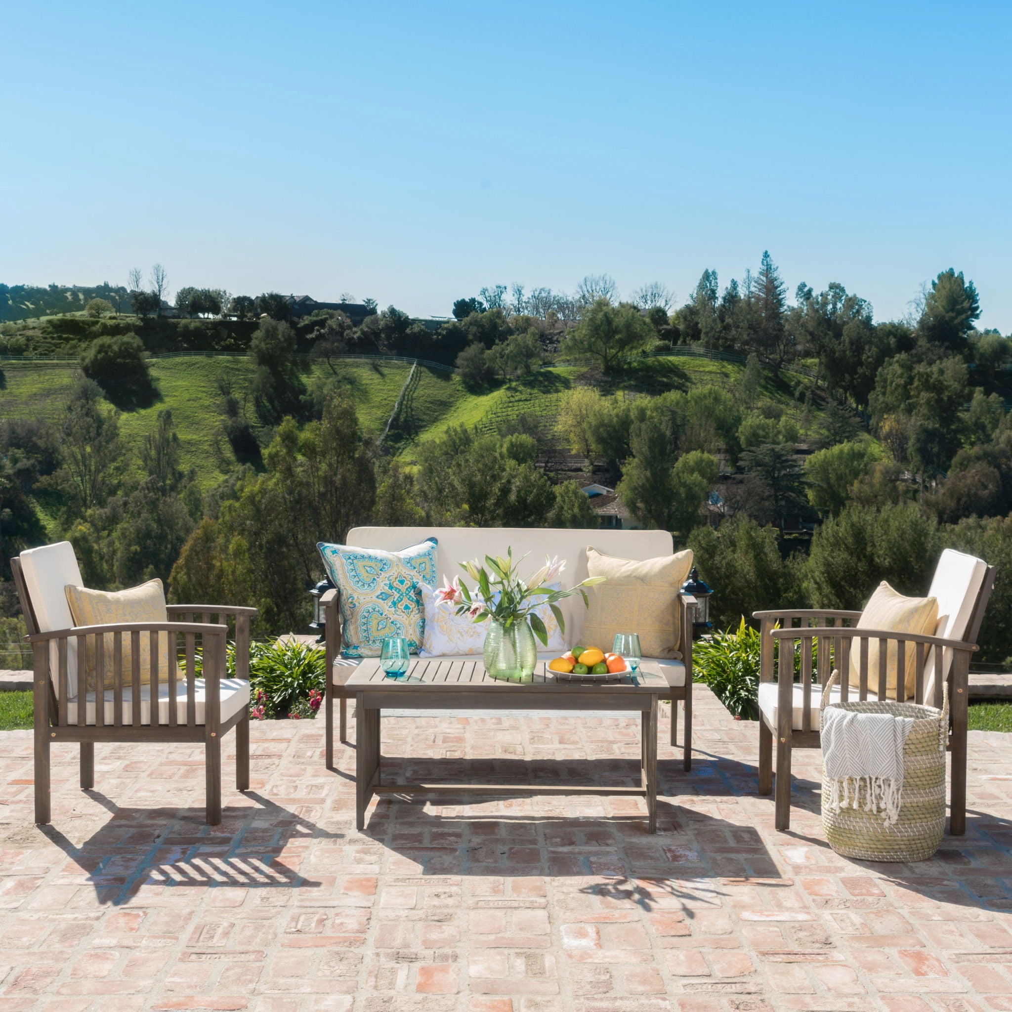 4 Piece Set Outdoor Chat Set With Water Resistant Cushions