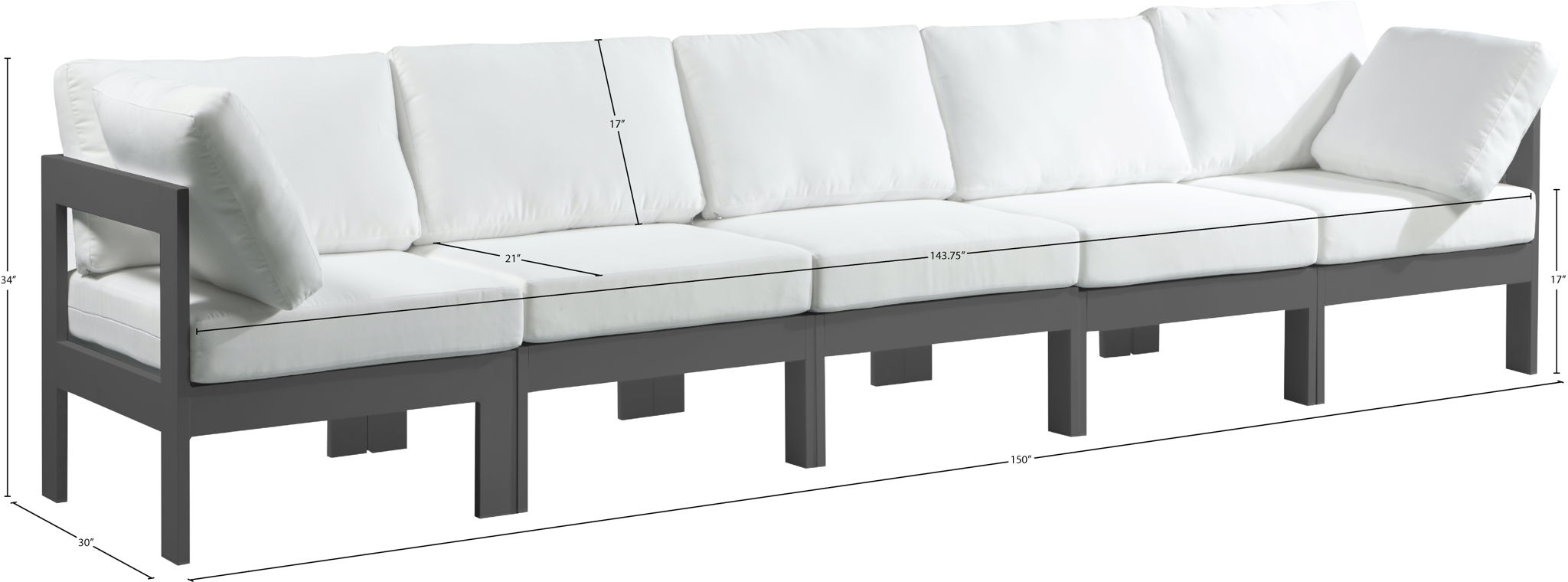 Nizuc - Outdoor Patio 5 Seat Modular Sofa With Gray Frame
