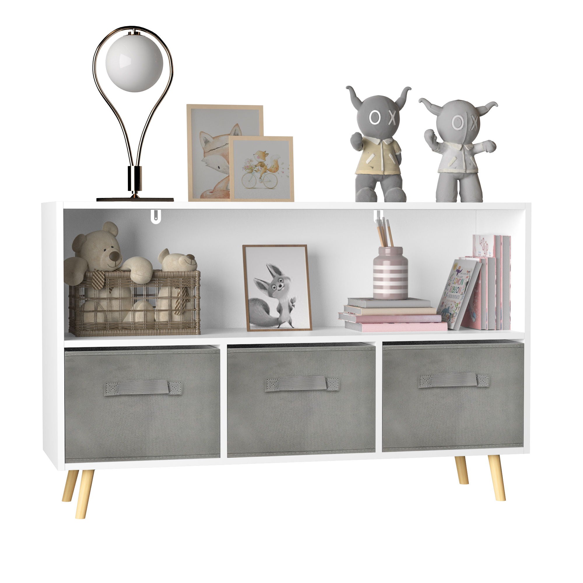 Bookcase With Collapsible Drawers, Book Display Organizer