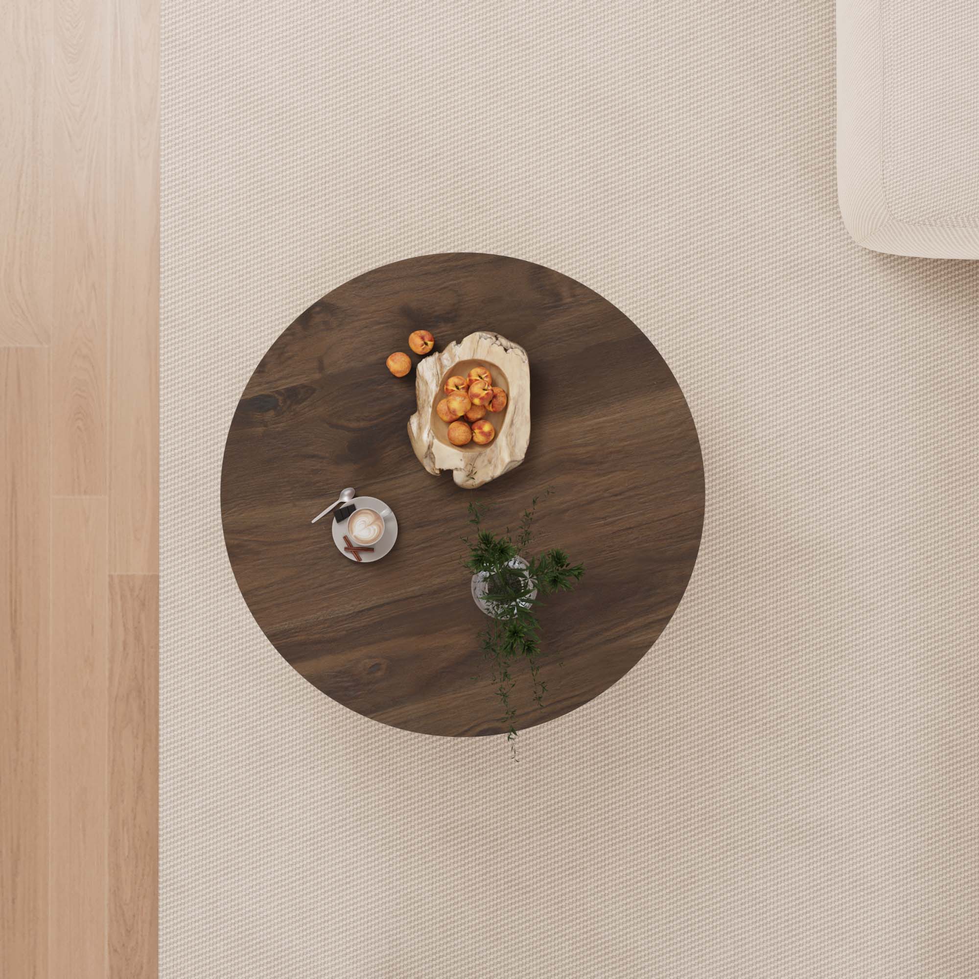 Modern Circular Coffee Table With Stripe Design And Storage Space