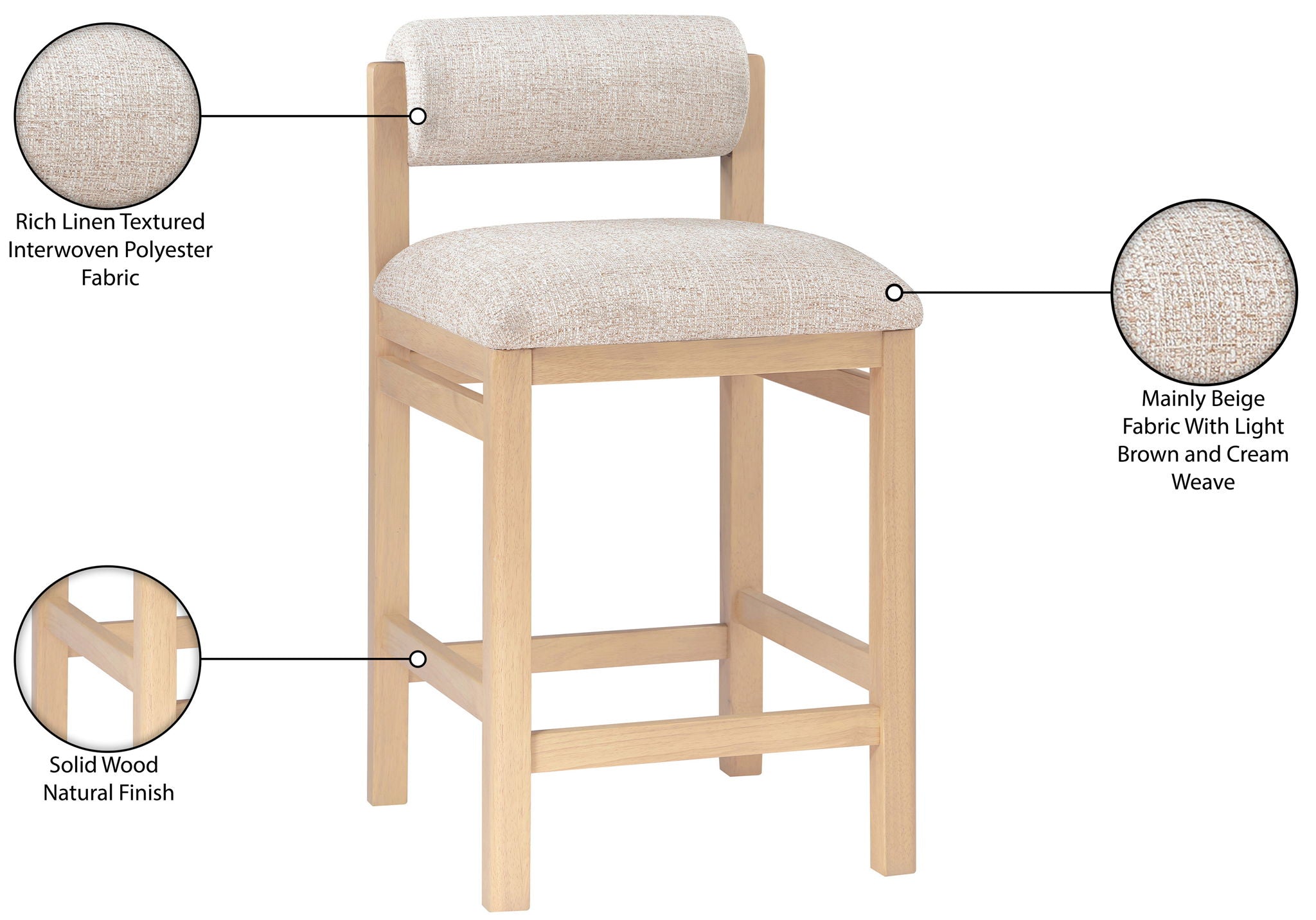 Roundhill - Fabric Counter Stool - Natural Frame