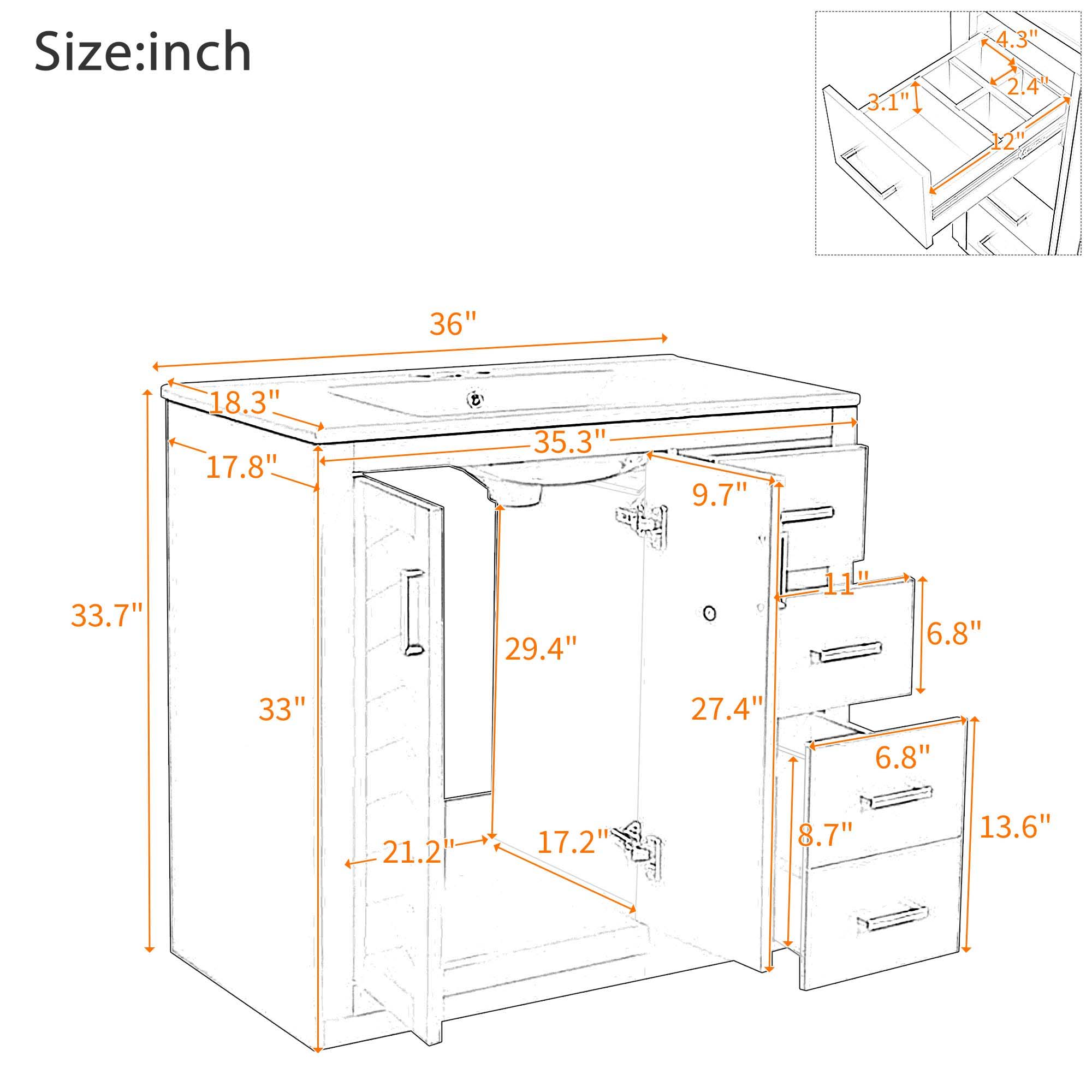 Bathroom Vanity With Sink Combo, Storage Cabinet, Freestanding Set With 3 Drawers & Soft Closing Doors