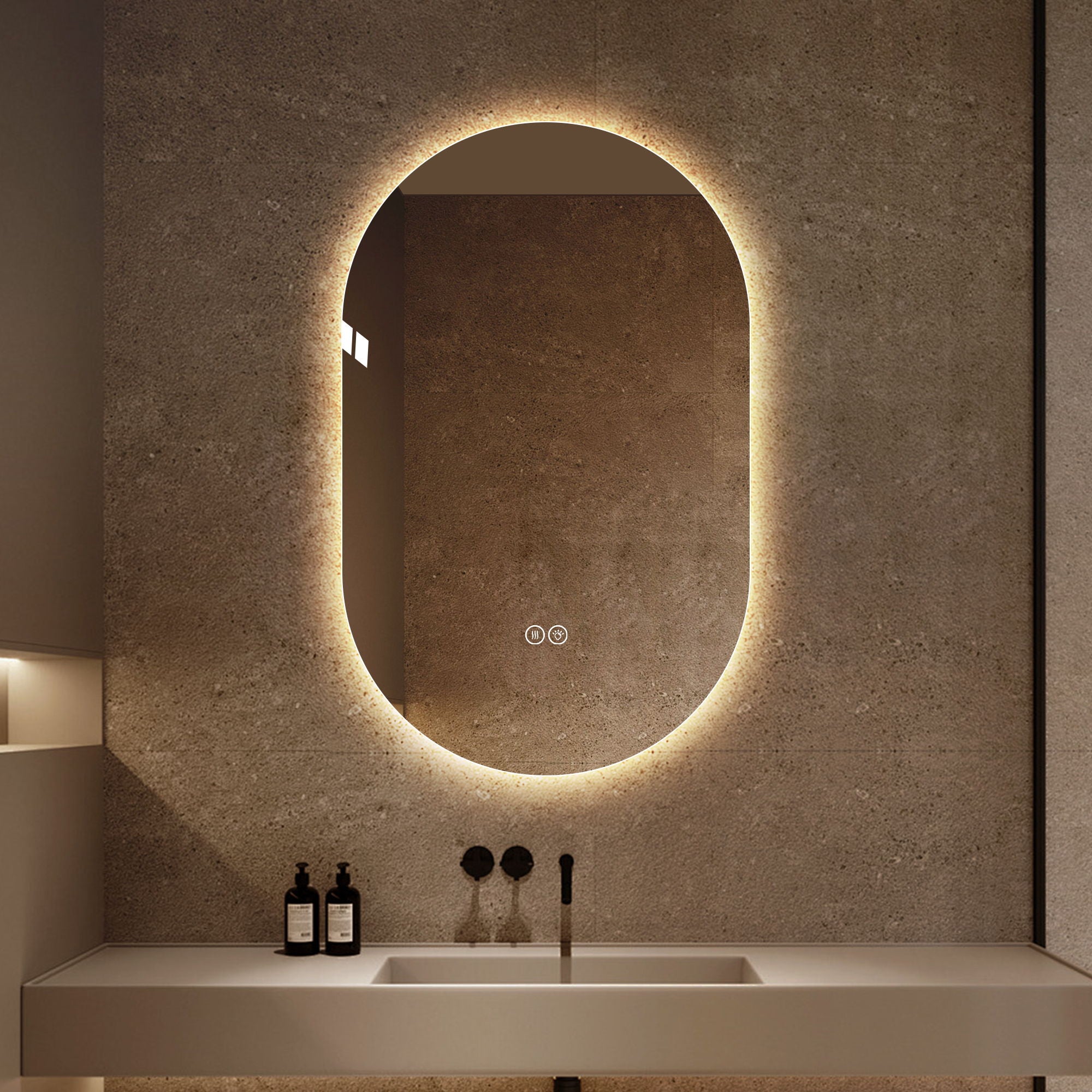 Smart Wall Mounted LED Touch Screen Mirror With Anti-Fog Function And Adjustable Lighting