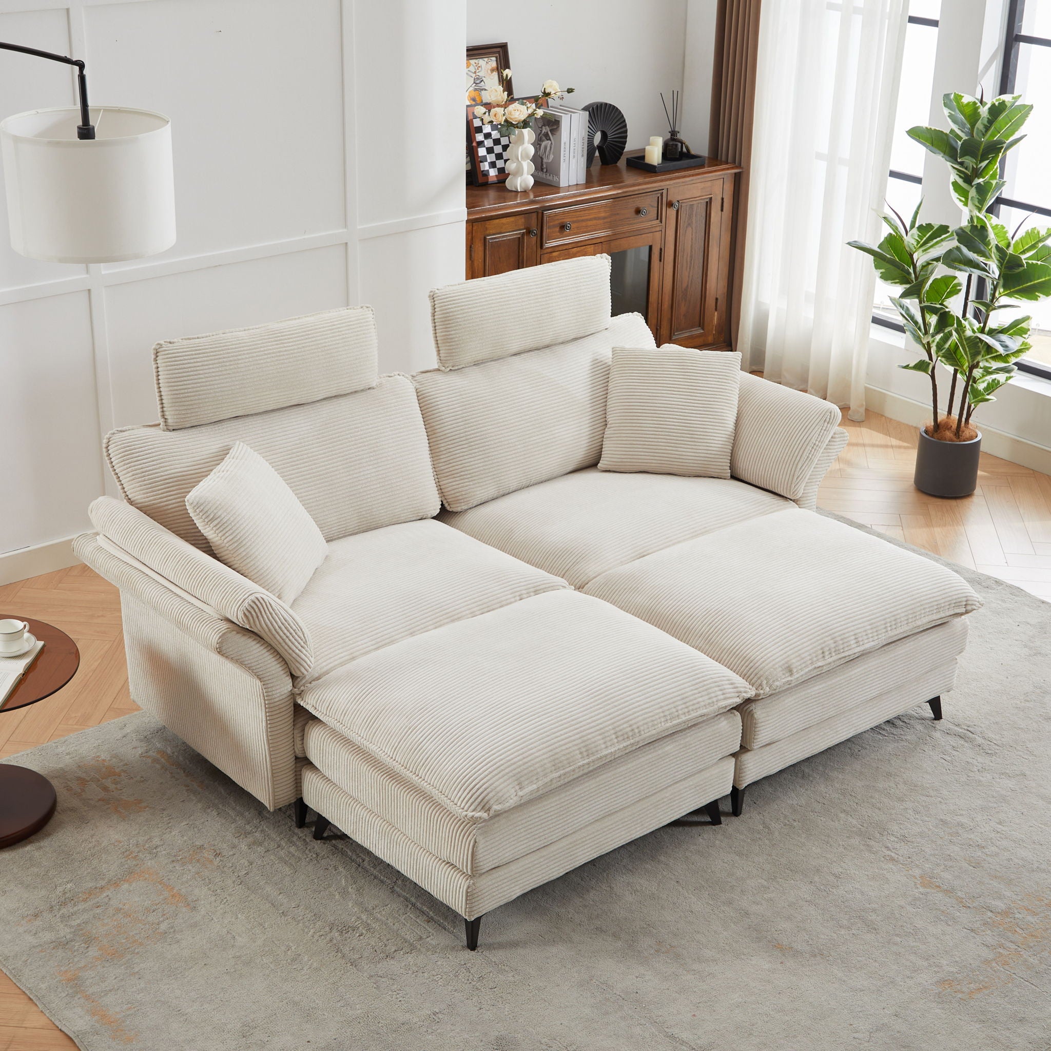 Modern Deep Seat Sectional Sofa With Ottoman