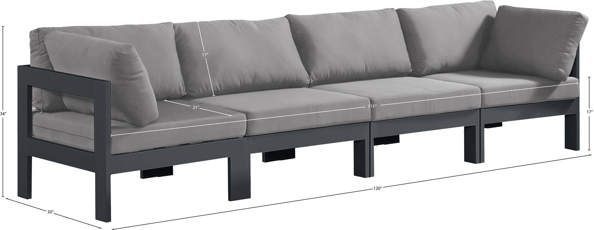 Nizuc - Outdoor Patio 4 Seat Modular Sofa With Gray Frame