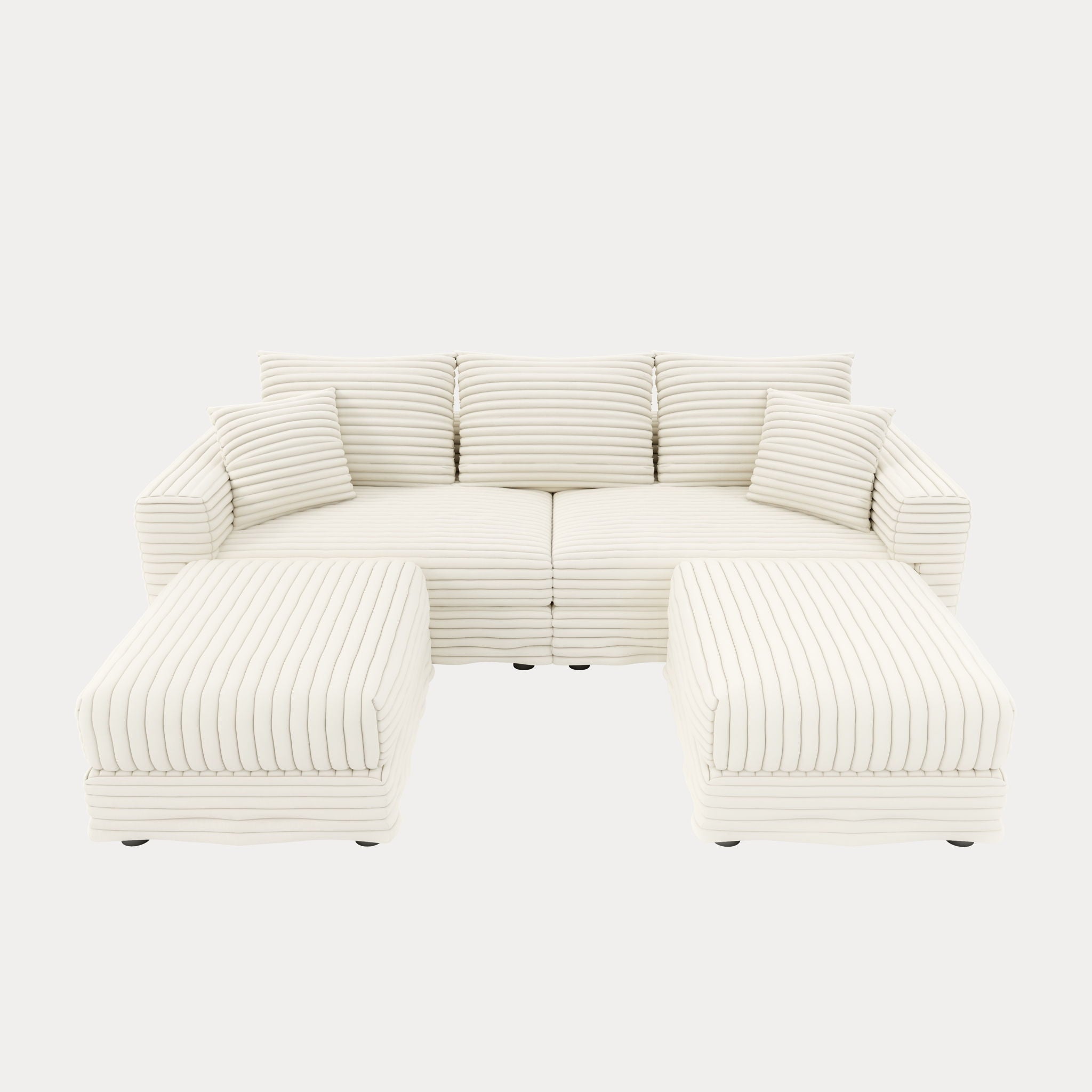 Deep Seat Convertible Sofa With Soft Pillows And Ottomans
