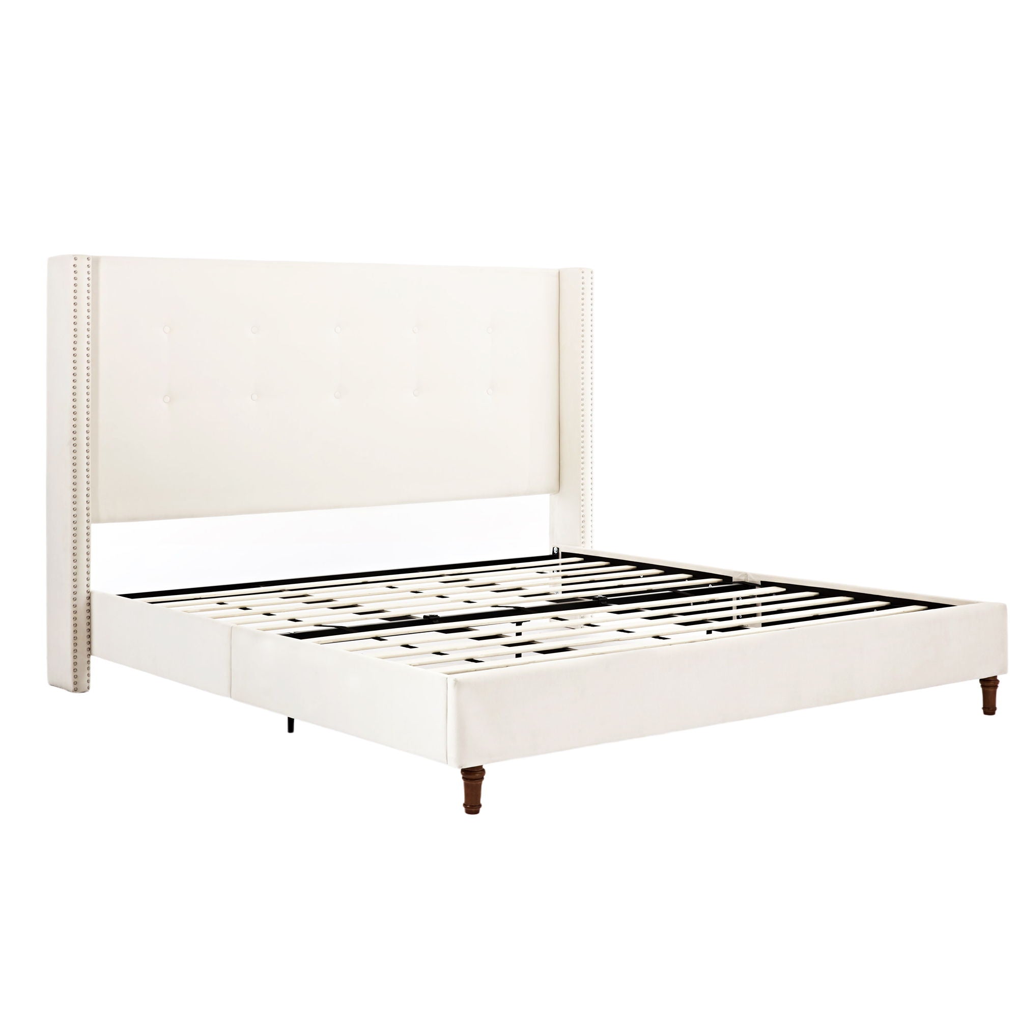 Peyton - Upholstered Bed With 54" High Headboard, Traditional Hand Buttoned Tufting