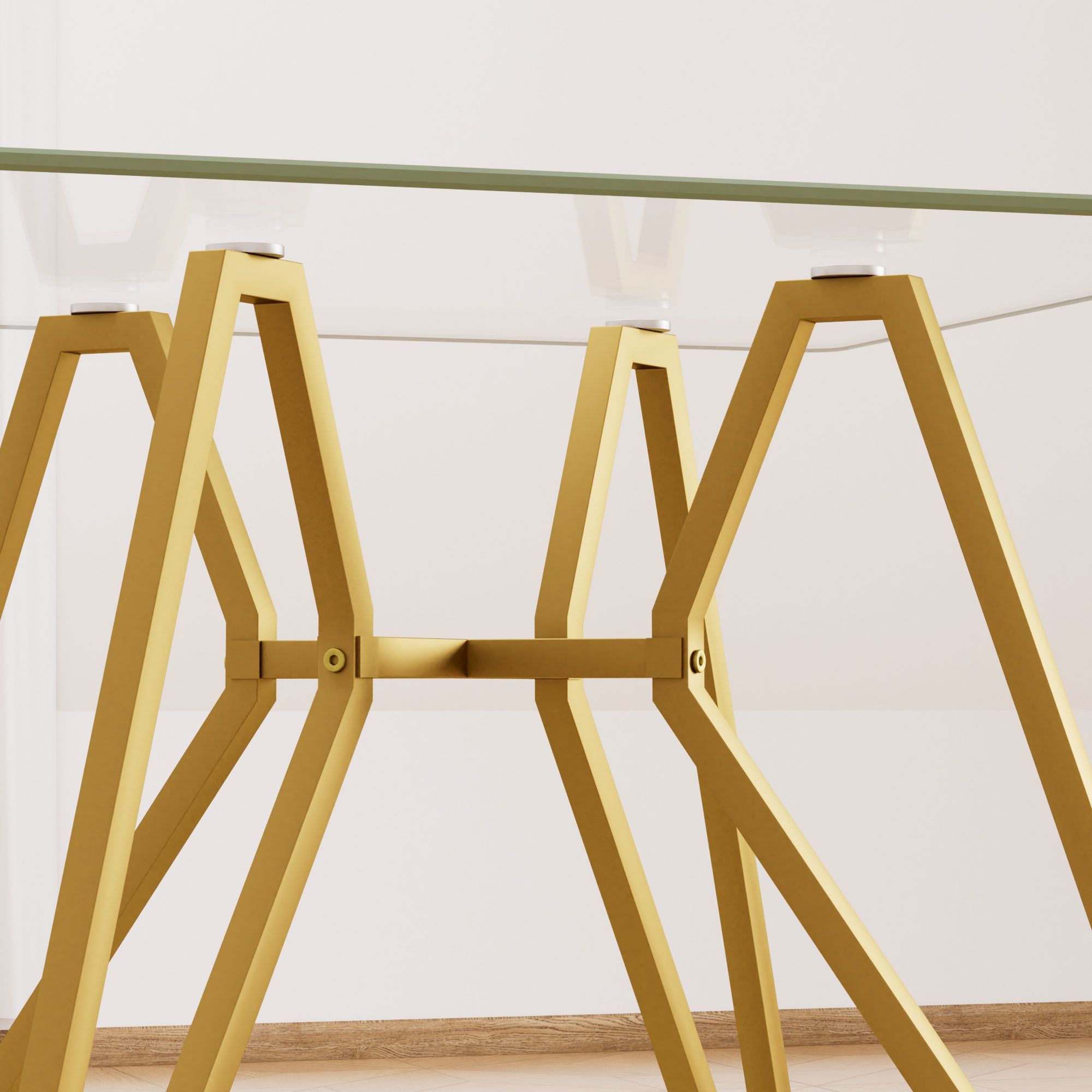 Modern Glass Dining Table With Metal Legs