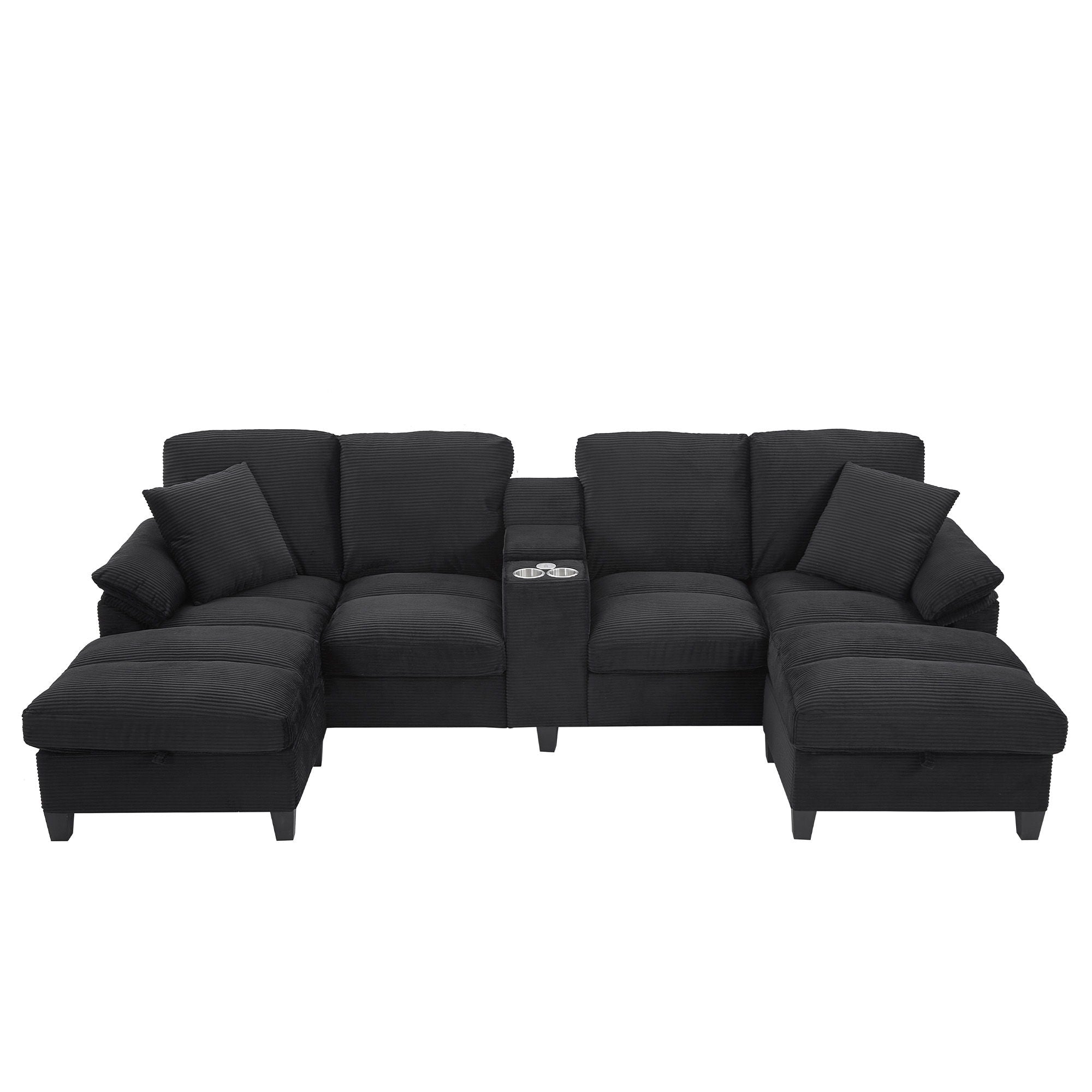 Modern U-Shaped Sectional Sofa With Storage Ottomans