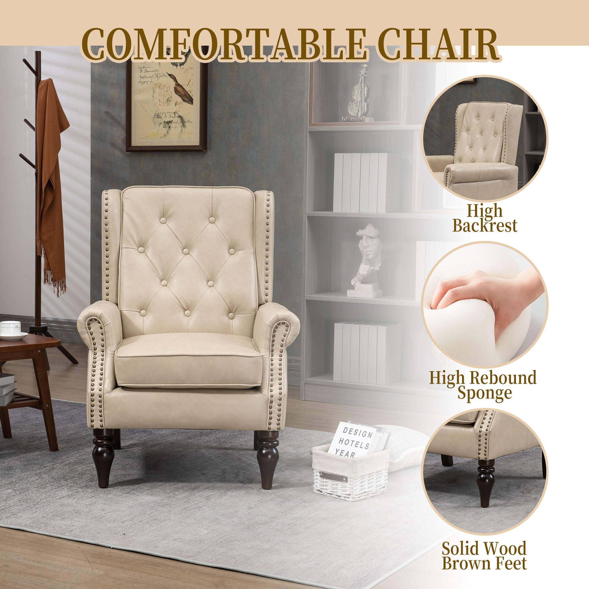 Modern Accent Armchair With Sturdy Wood Legs