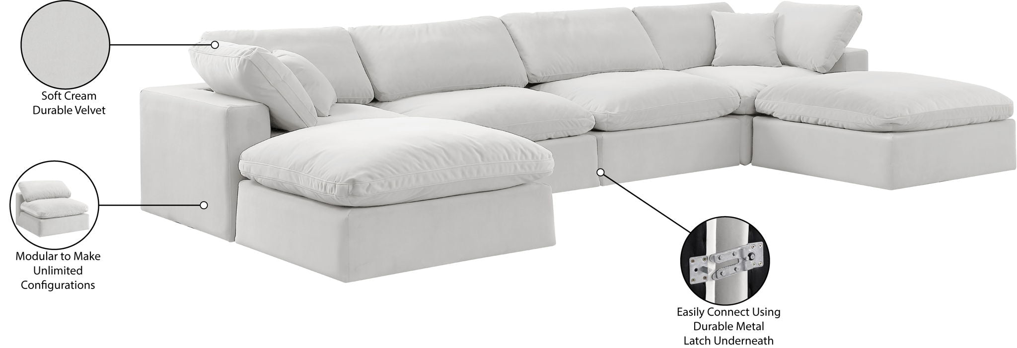 Comfy - 6 Piece Velvet Modular Double Chaise Sectional