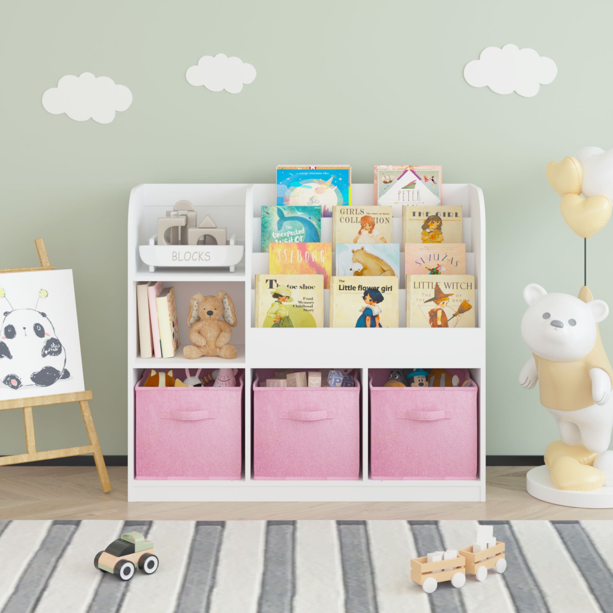 Bookcase And Bookshelf With 3 Collapsible Drawers, Multifunctional Display Stand