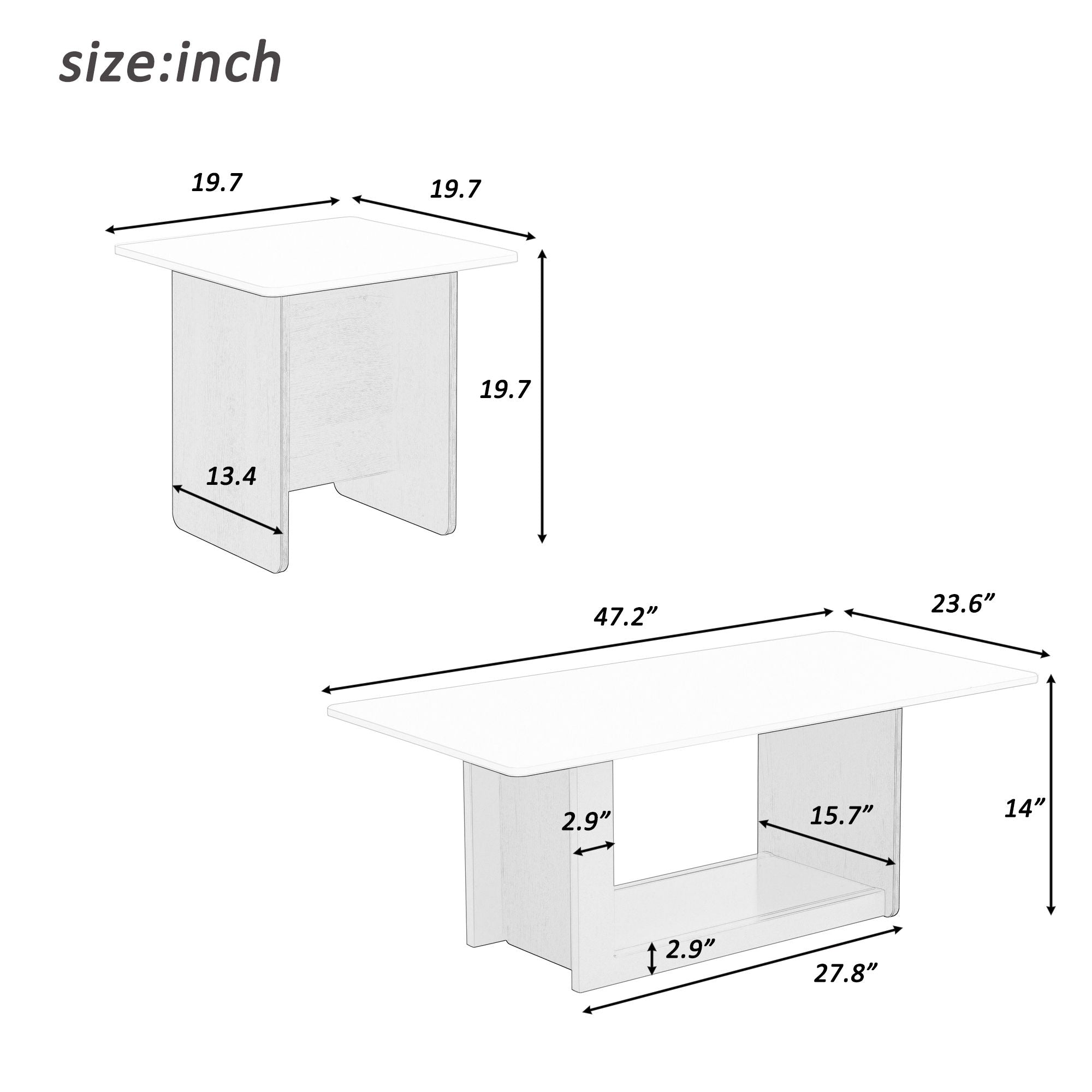 Small Square Coffee Table With End Table (Set of 2)