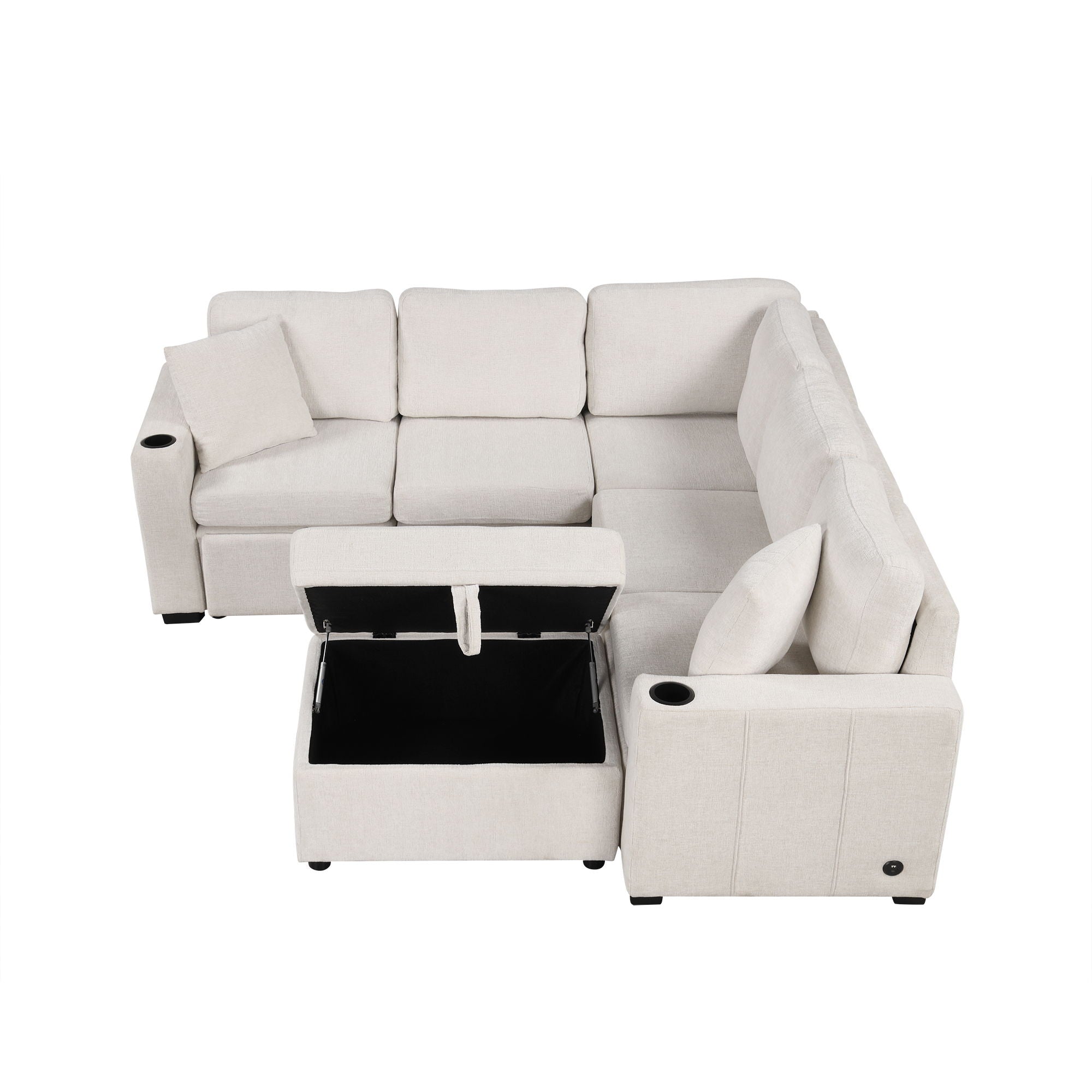 Sectional Sofa Convertible Pull-Out Sofa Bed With A Movable Storage Ottoman For Living Room