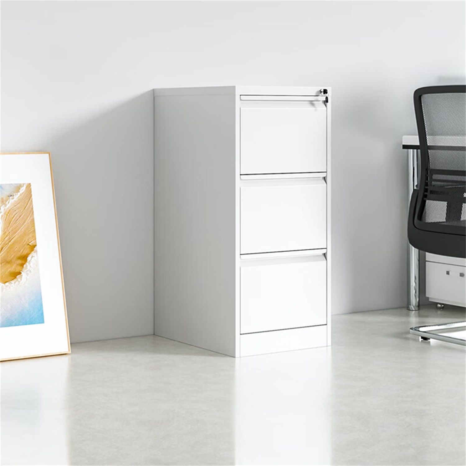 Durable Metal 3 Drawer File Cabinet With Lock For Office Storage