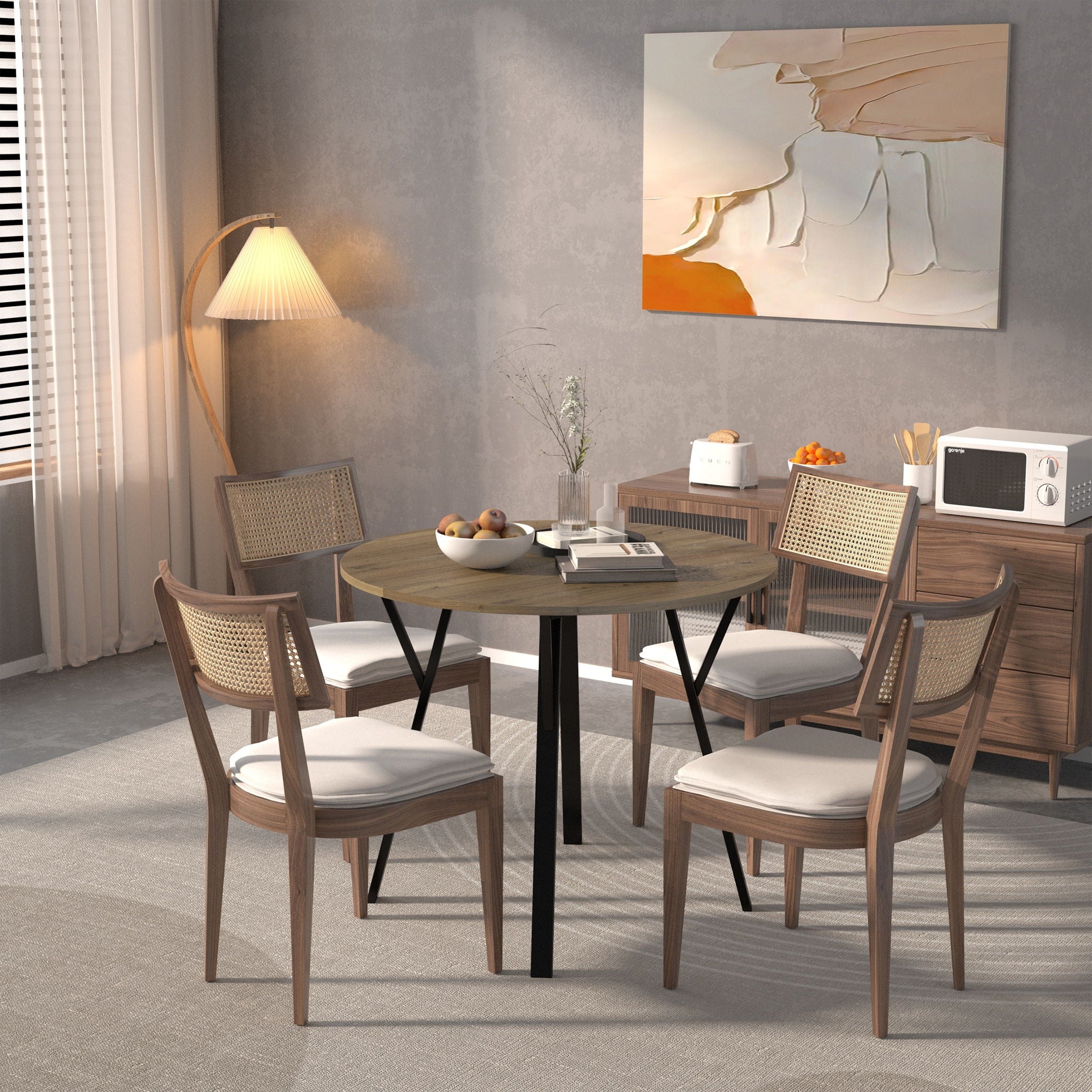 Round Dining Table, For 2 - 4 People - Rustic Brown