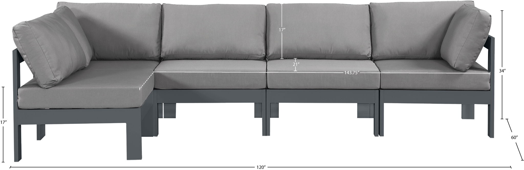 Nizuc - Outdoor Patio 5 Piece Modular Sectional With Gray Frame