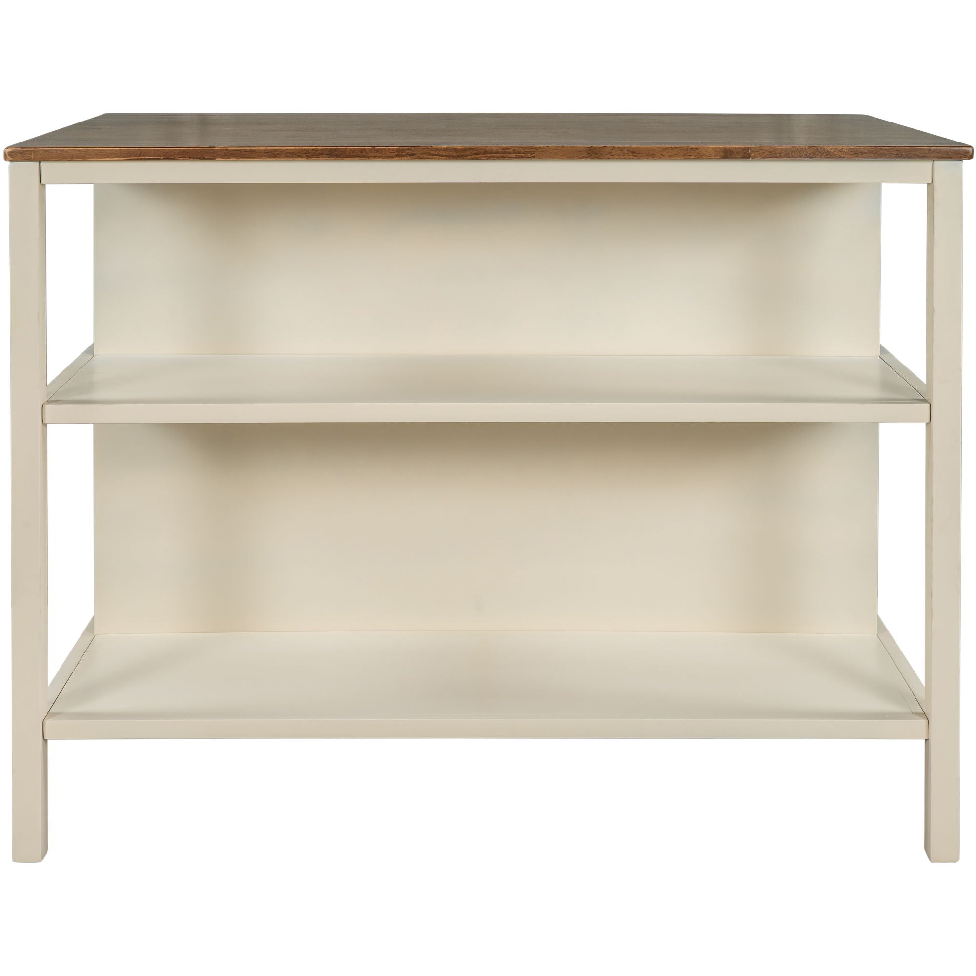 Rustic 3 Piece Stationary Kitchen Island Set With 2 Seatings, With 2 Open Shelves