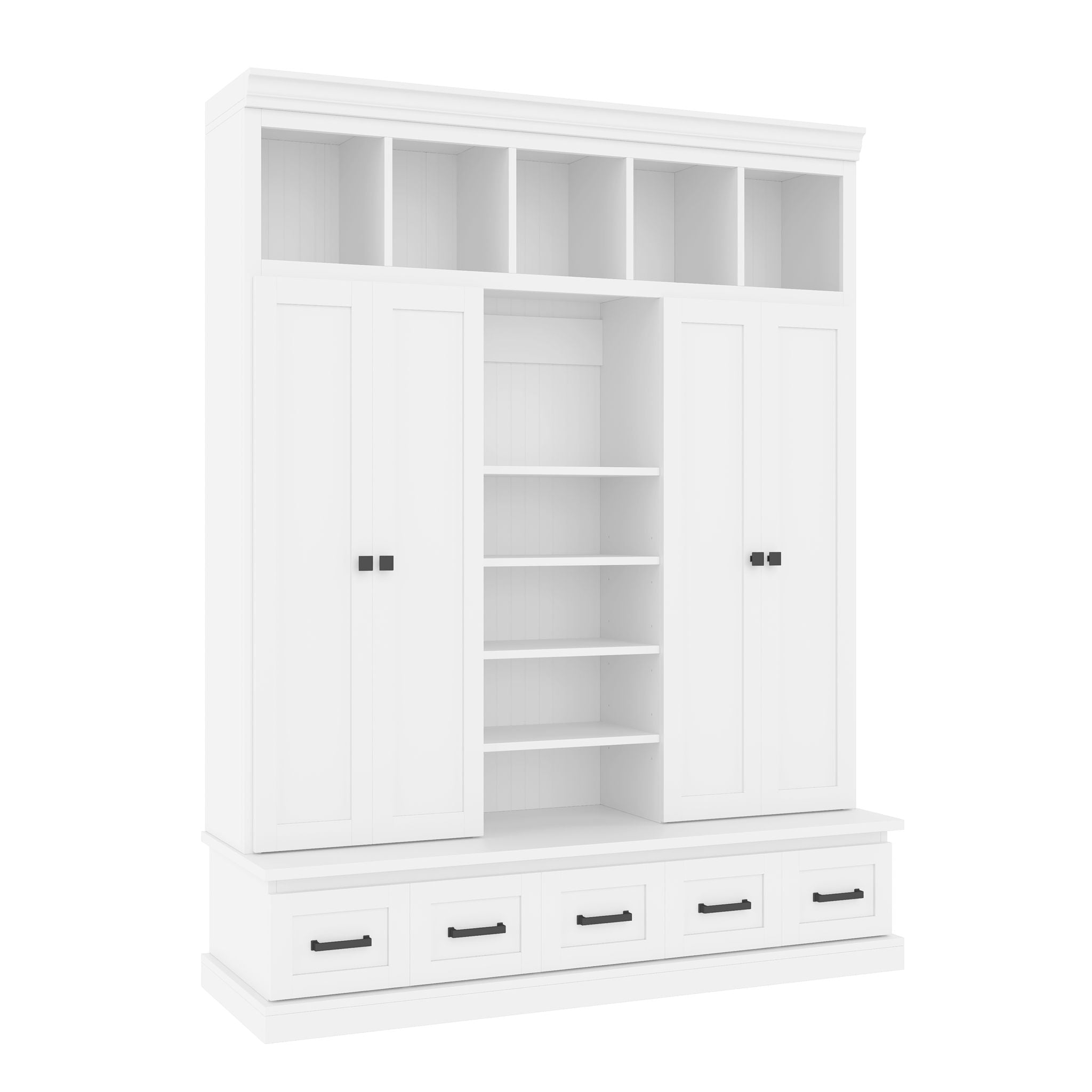 Hall Tree With Bench And 5 Storage Cubbies