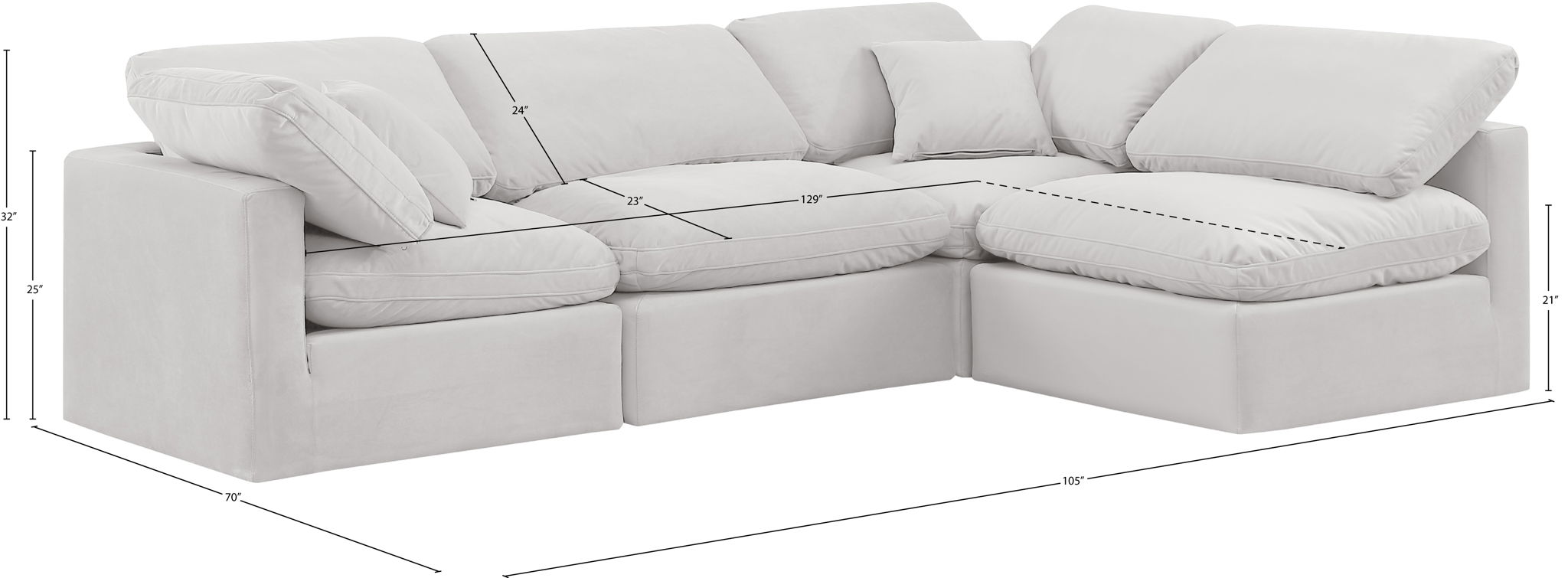 Indulge - Velvet 4 Piece Modular Sectional