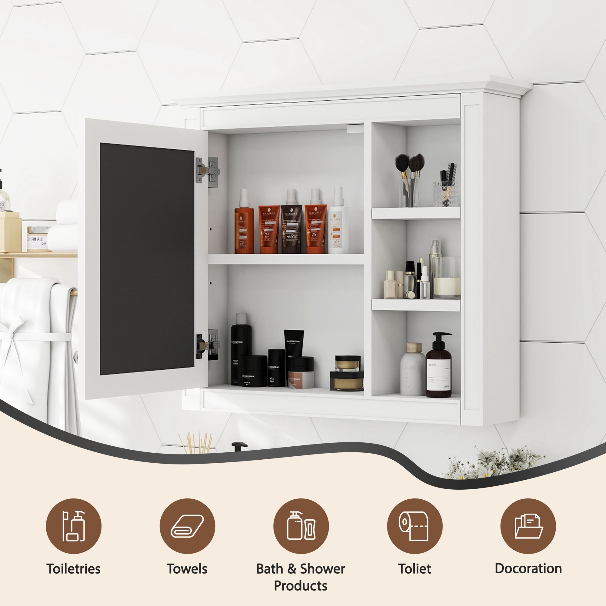 Wall Mounted Medicine Cabinet With Mirror And 3 Open Shelves