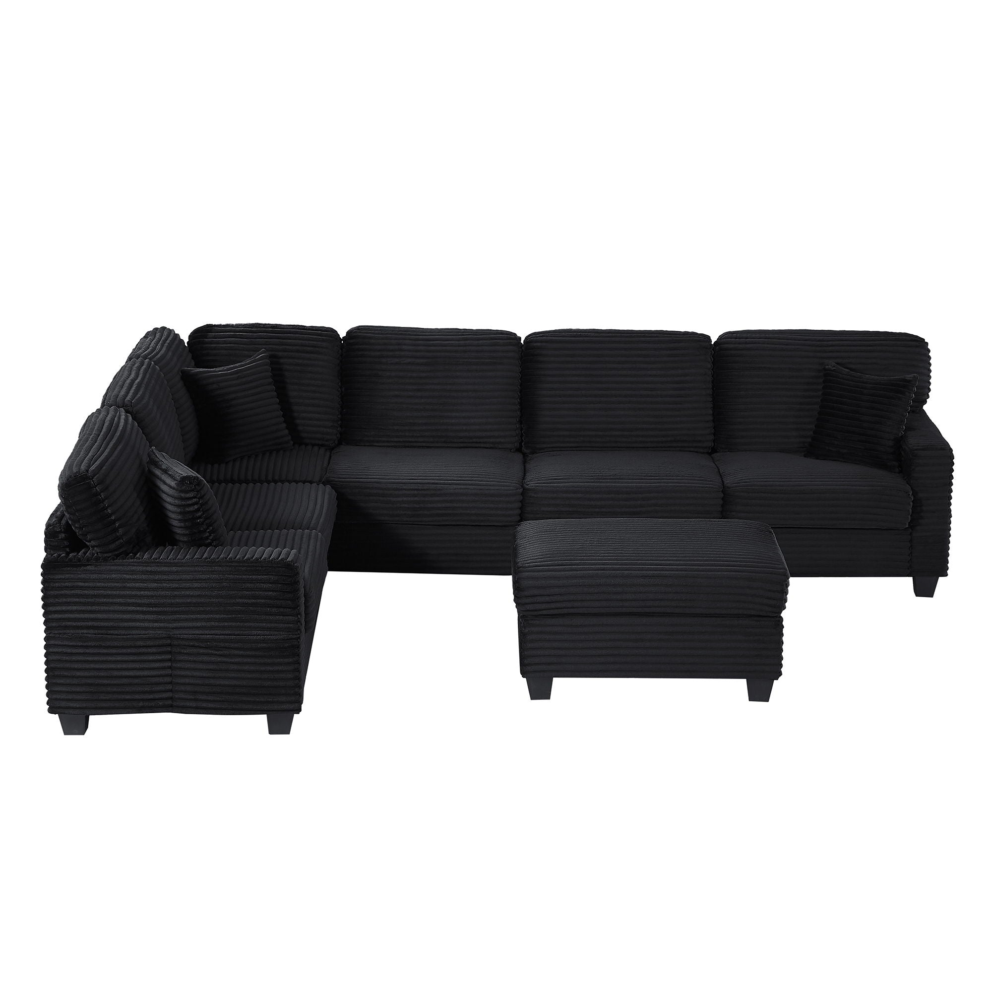 Upholstered U-Shaped Sectional Sofa With Movable Ottoman And Side Storage Pockets