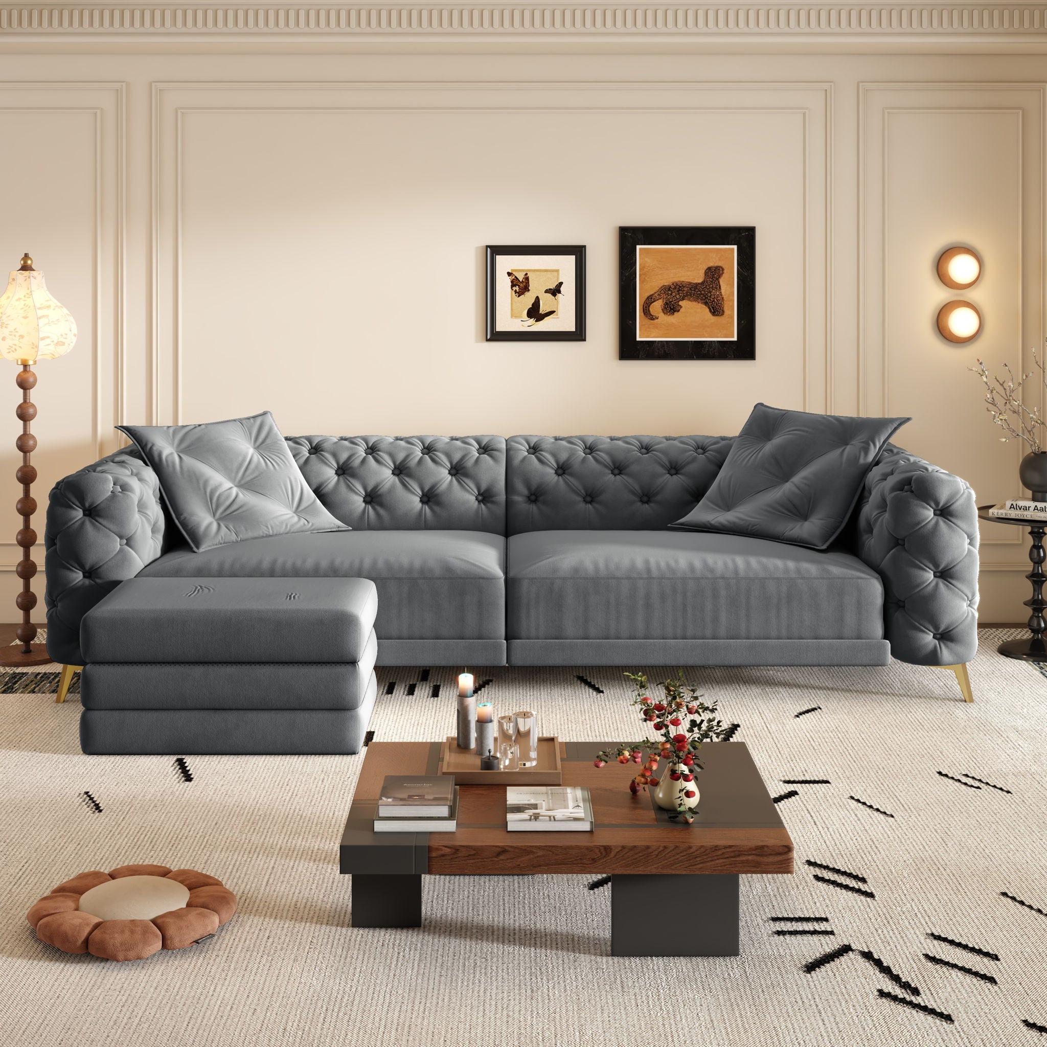 3 In 1 Convertible Sleeper, Deep Seat Pull Out Sofa Bed, Button Tufted